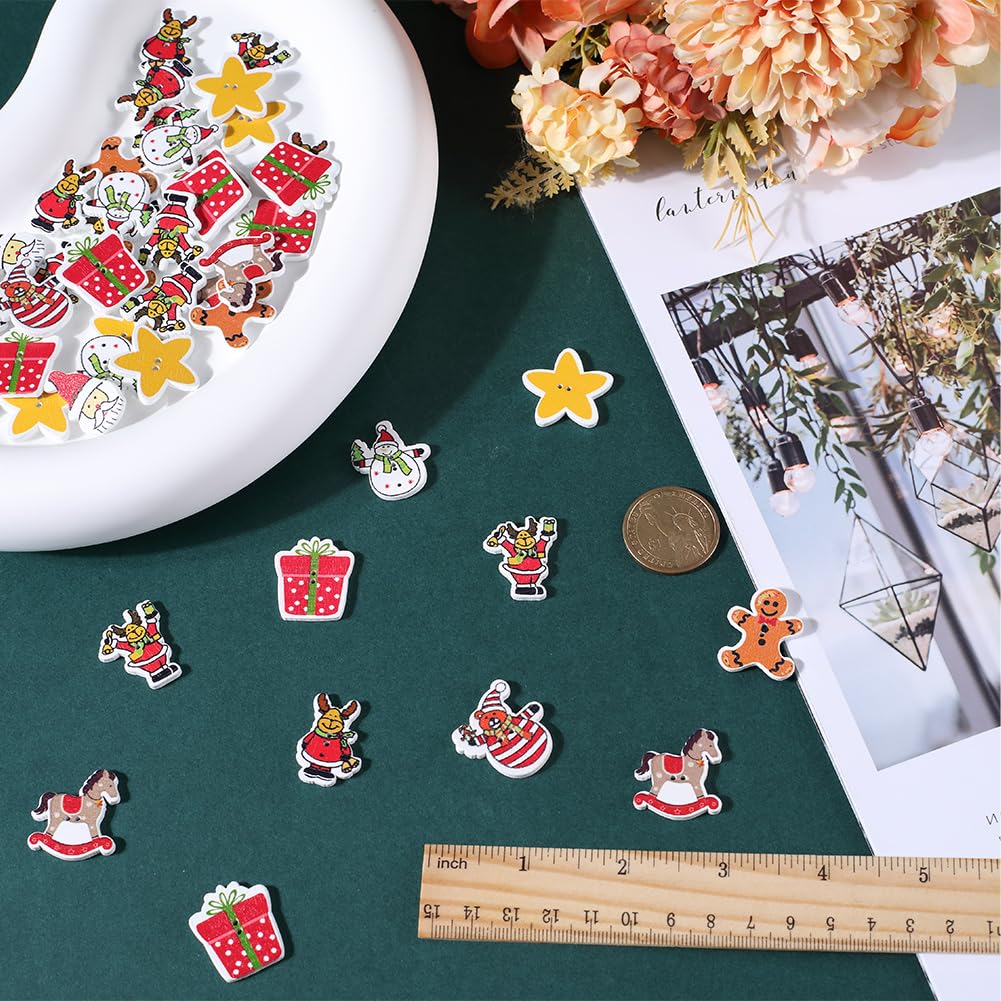 SOFPLATE 100 Pièce 10 Styles Boutons Rustiques En Bois à 2 Trous Motif