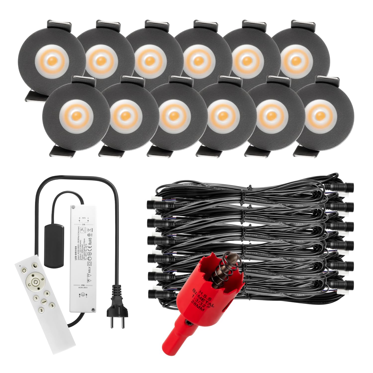 Mini LED Einbauspots Warmweiss 3000K SMART APP ALEXA DIMMBAR IP65 FUNK 3W Einbaustrahler Anthrazit 12x Set