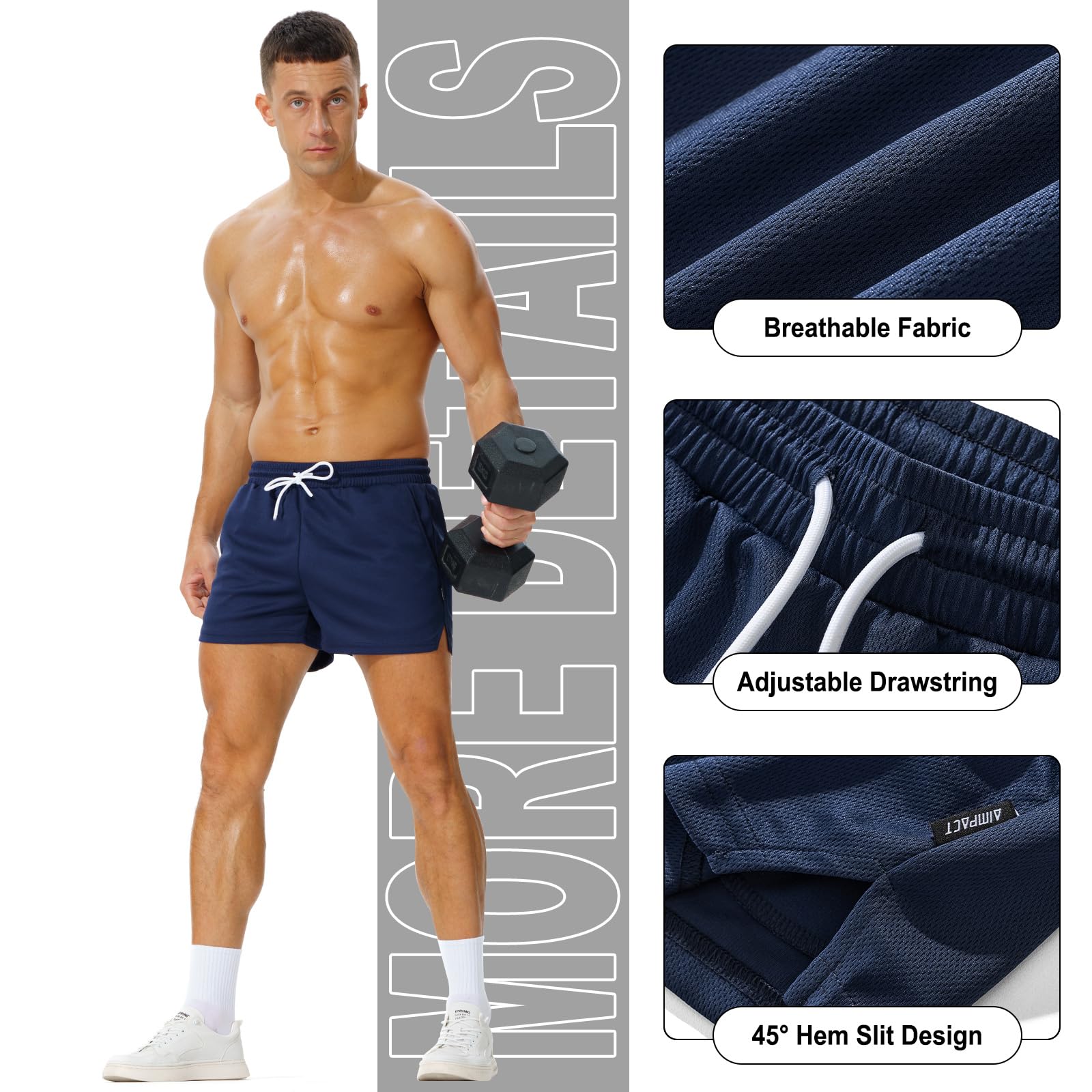 AIMPACT Short Court Homme 3inch Short de Sport Homme Respirant avec Poches de Jogging Fitness Training Tennis
