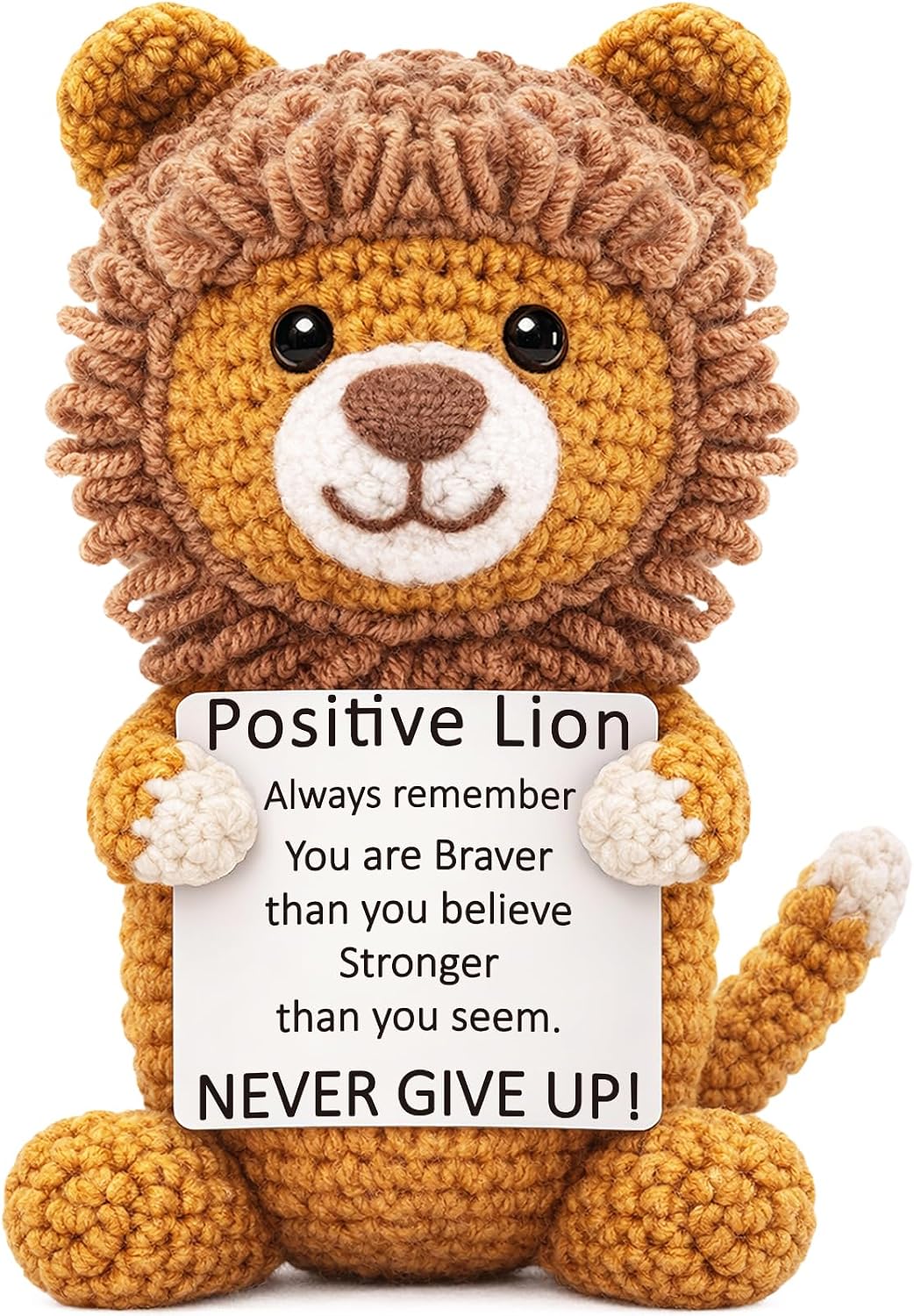 Inspirational Encouragement Gifts for Women Men, Back to School Gift for Student Teen Boy Girl, Emotional Positive Support Gift for Friend Coworker Daughter Son, Handmade Lion Crochet Cute Desk Decor