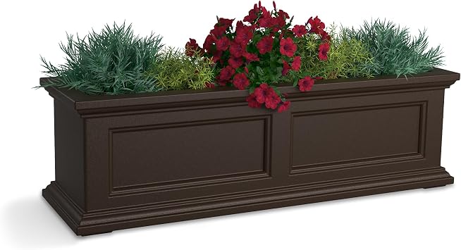 Mayne Fairfield 3ft Window Box, Self Watering Flower Box with Double Wall Design, All Season Fade Resistant Outdoor Window Planter With Steel Mounting Bracket, Espresso