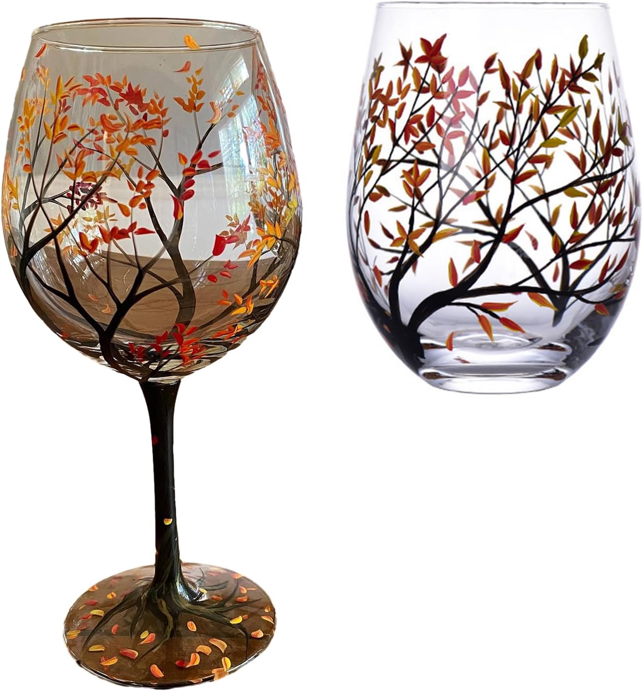 Wine Glasses Four Seasons Tree Painted Glasses Art Wine