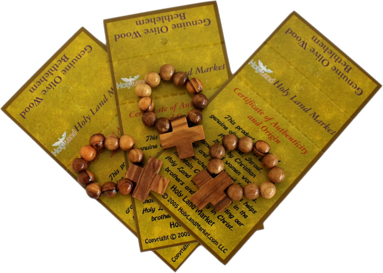 Holy Land Market Olive Wood Finger Rosary Set - Handcrafted in Bethlehem, Includes Certificate & Prayer Card - Set of 3 Rosaries - Image 3