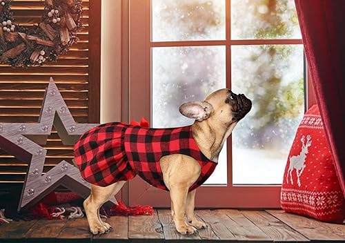 Miniatura 7 de Vestidos de perro a cuadros de búfalo, ropa para perro con corbatín lindo, ropa de algodón suave para Navidad, disfraz de perro para perros