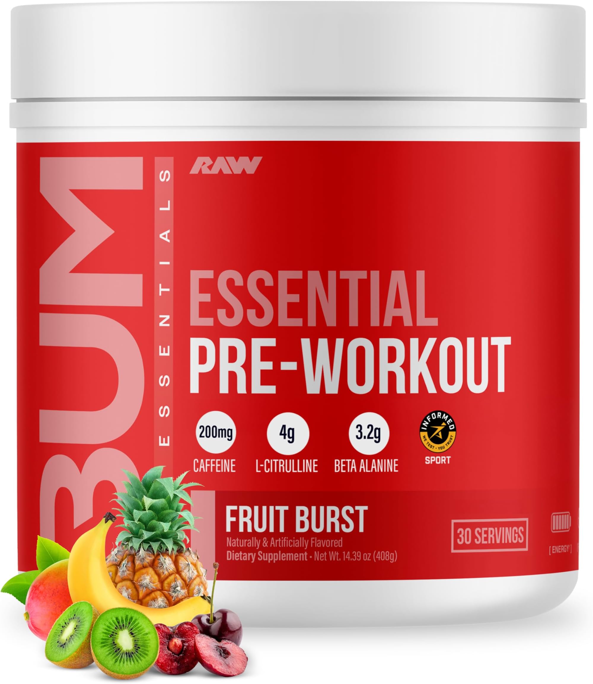 Raw Essential Pre-Workout Fruit Burst 12X30 Servings