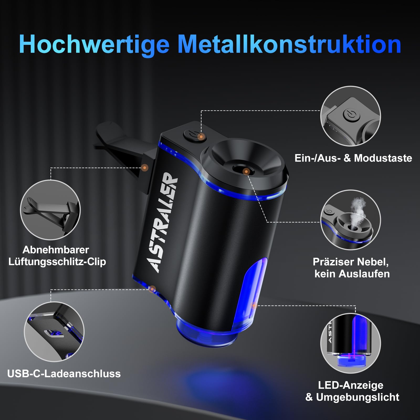 Smart Auto-Lufterfrischer-Diffusor mit 3 ätherischen Ölen, Auto-Lufterfrischer mit Langer Lebensdauer, Intelligentes Automatisches EIN-/Ausschalten