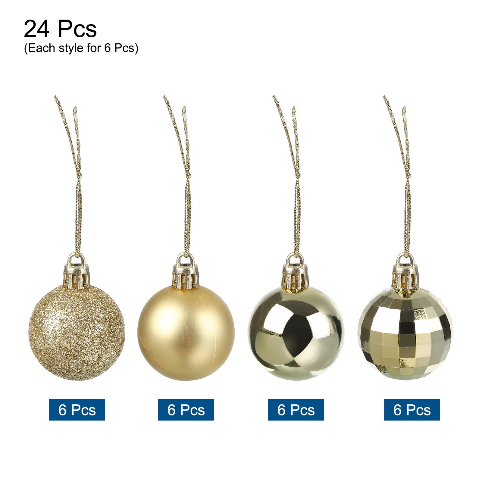 uxcell 24Pcs Gold 1.57 Inch Christmas Balls Ornaments Shatterproof Ornaments Hanging Baubles for Xmas Trees Wedding, Party Decorations - Image 3