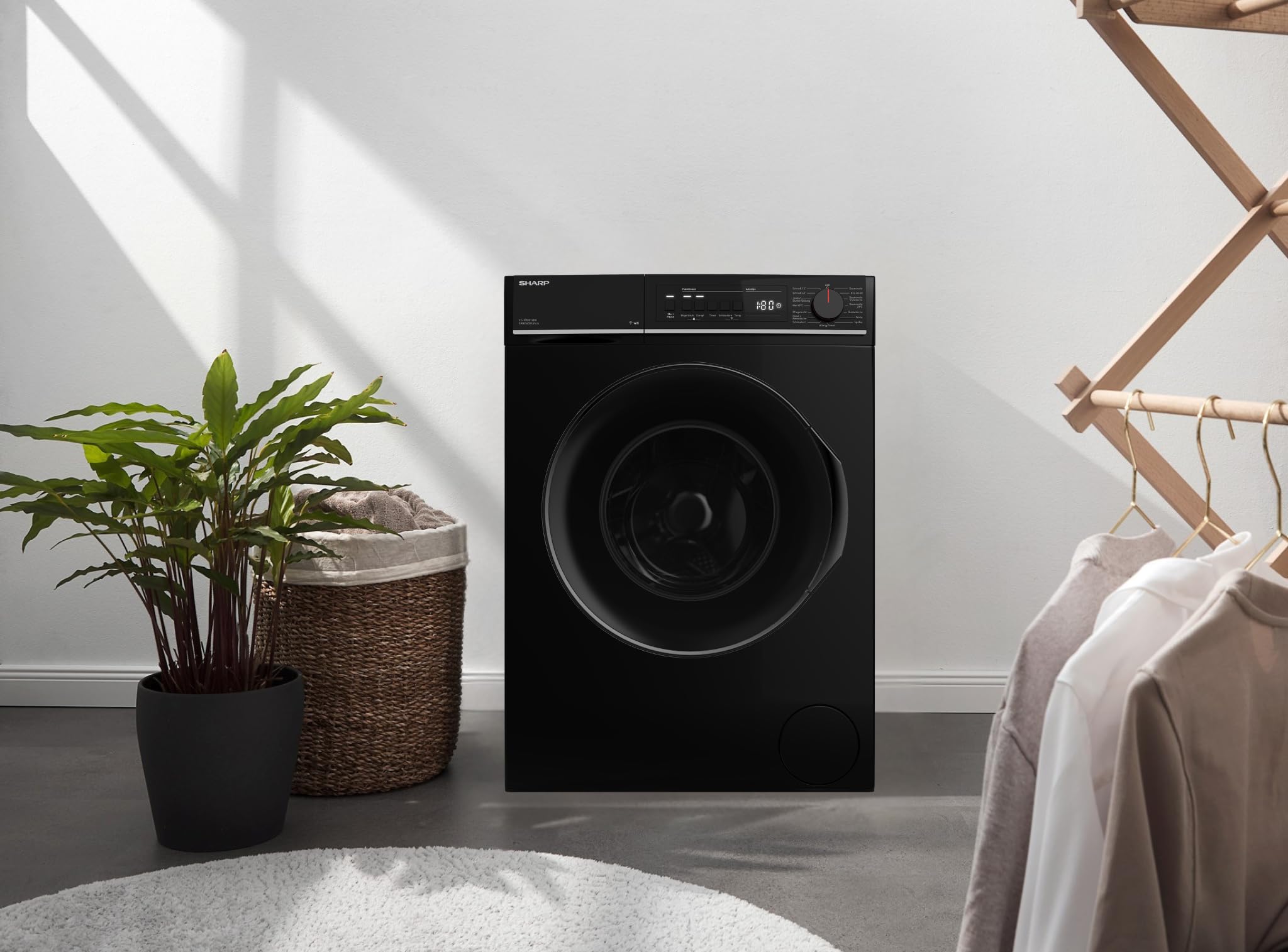 SHARP ES-PRO814BA-DE Waschmaschine 8 kg EEK A 1400 U/min WiFi Inverter Motor Dampf AquaStop Schwarz
