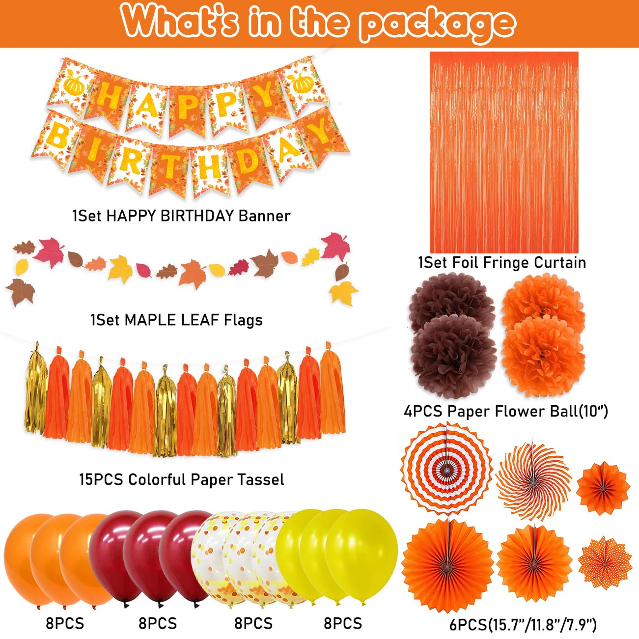 Happy Fall Balloon Banner Decorations - 9-Piece Foil Balloon Set With Maple Leaves