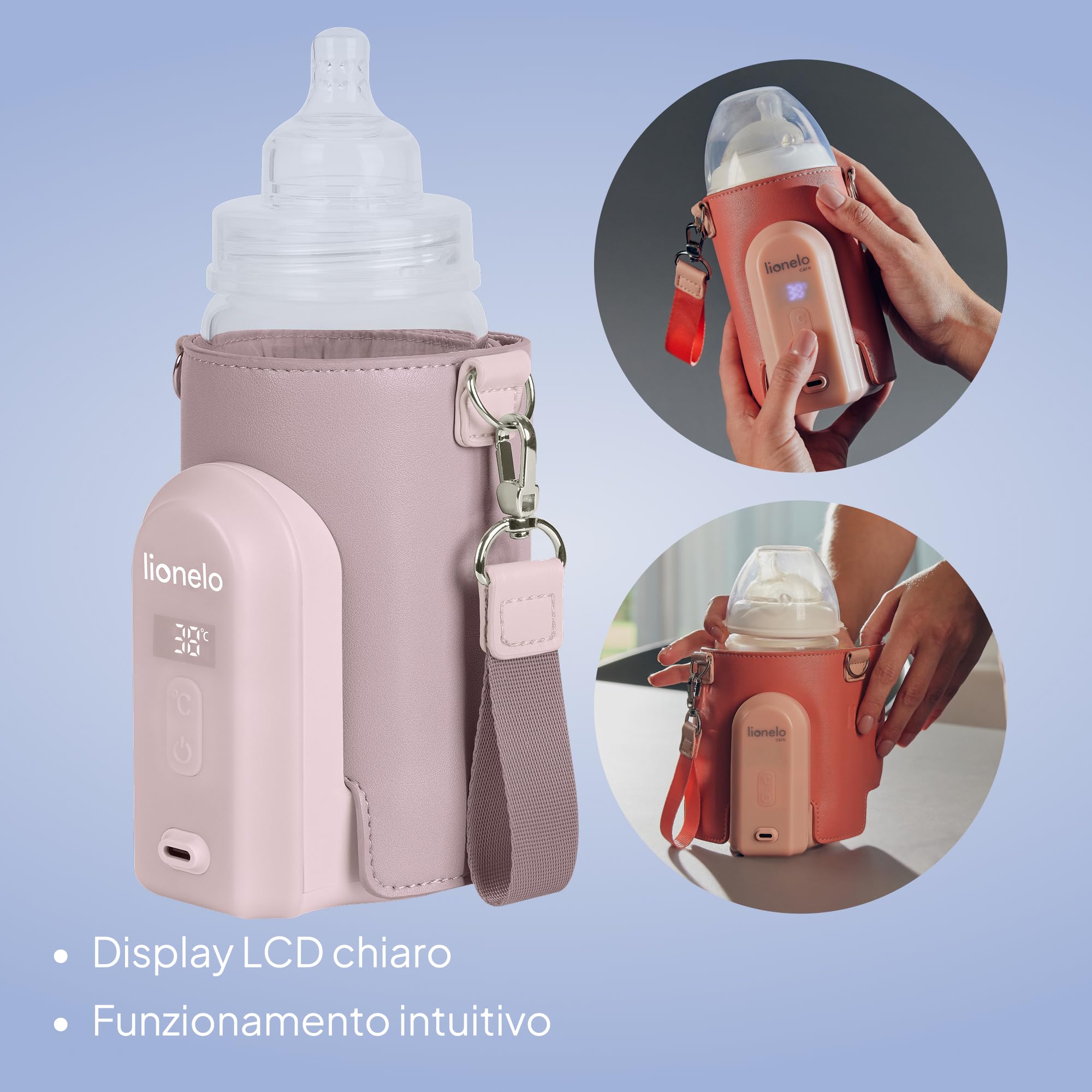 LIONELO Thermup Go Evo Scaldalatte Portatile per biberon per Neonati, Mantiene Liquidi caldi, 5 Temperature operative da 38 a 50°C Ricarica USB-C, Fino a 9 Ore di Funzionamento