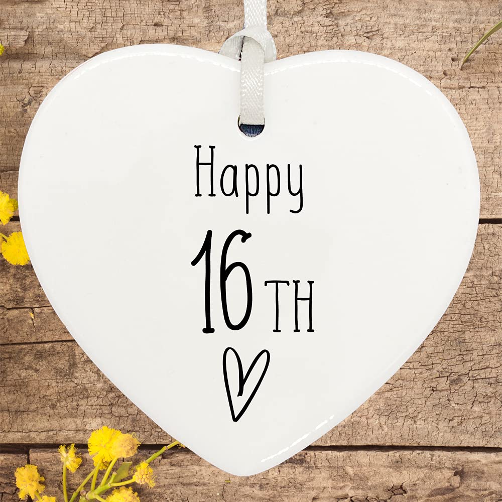 Ukgiftstoreonline White 16Th Birthday Ornament, 16Th Keepsake, 16Th Ceramic Heart Gift