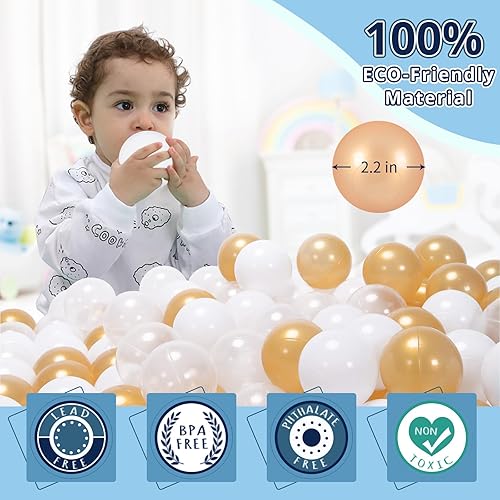 Miniatura 7 de STARBOLO Pelotas de juego 100 unidades, sin ftalatos, sin BPA, no tóxicas, de 2.2 pulgadas, a prueba de aplastamiento (blanco-100 bolas).