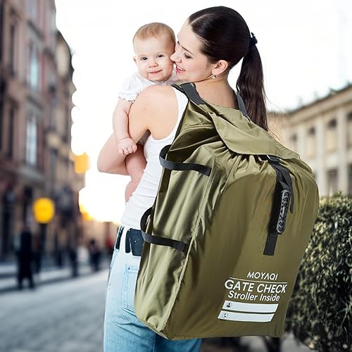 Miniatura 6 de MOYAQI Bolsa de viaje para cochecito para avión, mochila con nailon duradero, correas de transporte ajustables, portabebés y asientos elevadores
