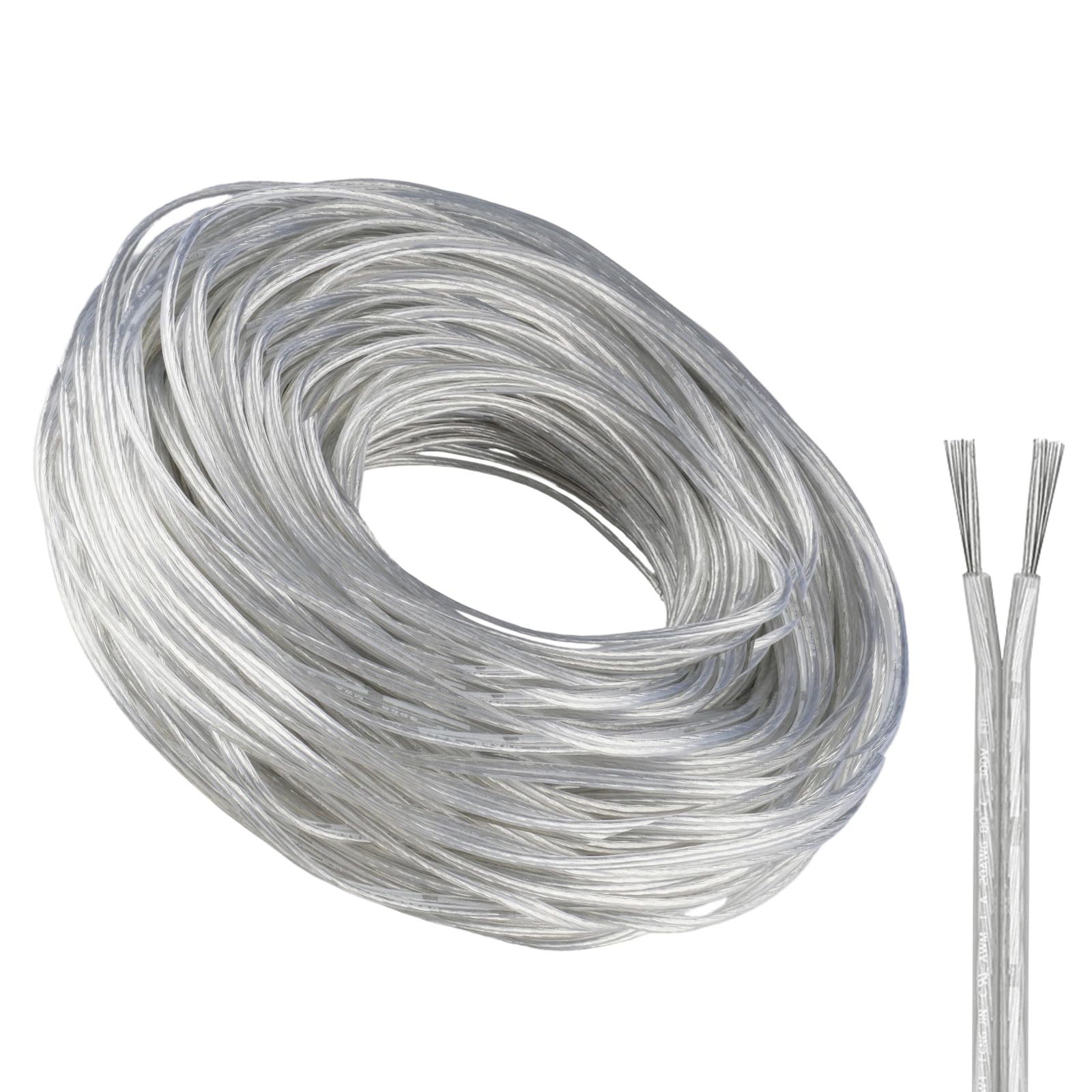 ZoZoMaiy 20 Meter Transparent Electric Cable, Clear 2 Core Cable, 22AWG PVC Electrical Cable, Twin Flexible Copper Cables, Outer Diameter 1.8 * 3.6mm, for Installing Low-Power Appliances