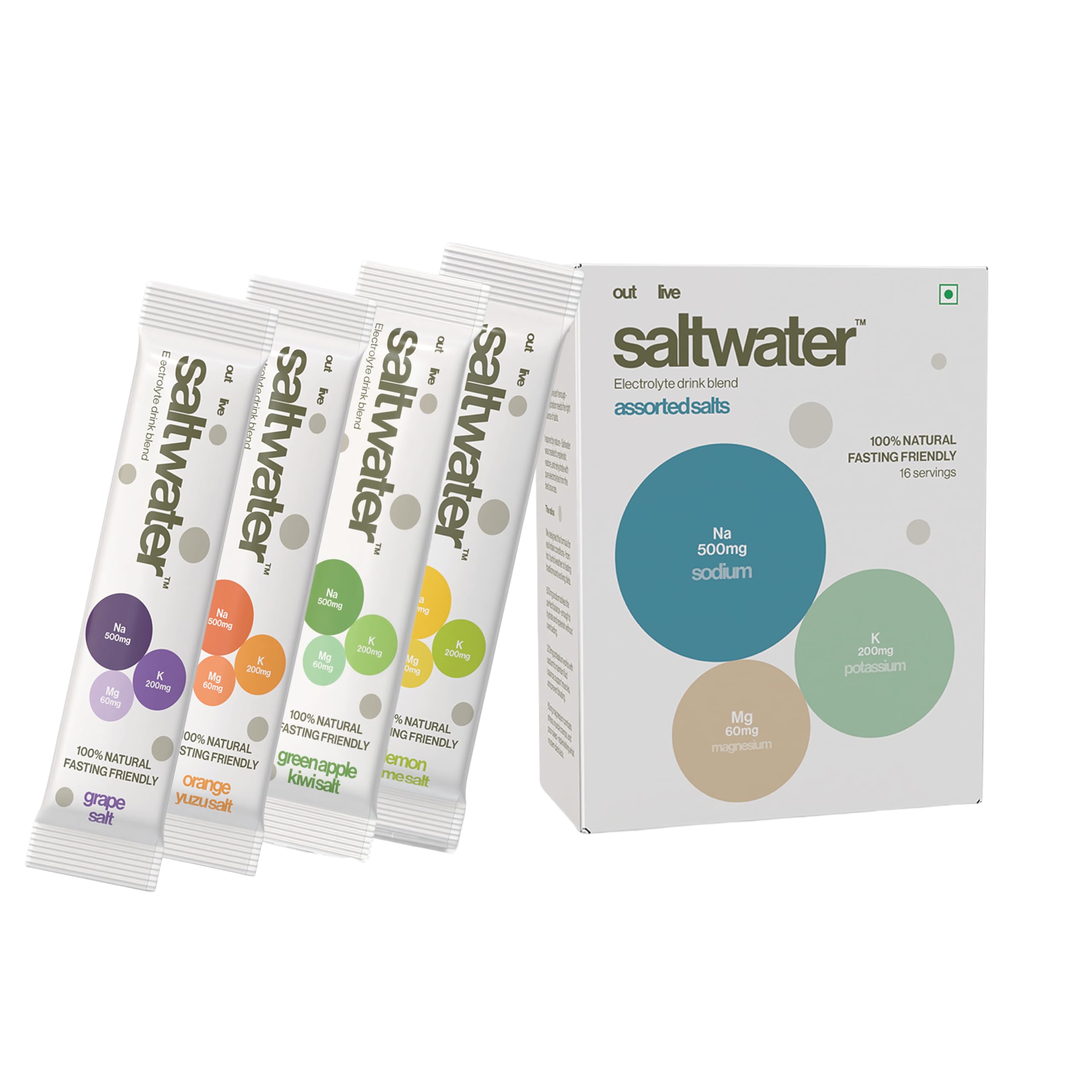 Saltwater Electrolytes | Zero Added Sugar | Sodium, Potassium, Magnesium | Keto Friendly, Vegan, No Preservatives | Pack of 16 (Pack of 16, Assorted)