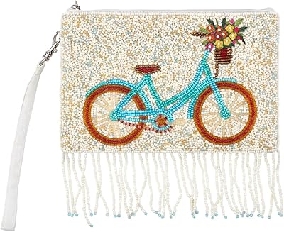 Bicycle Mingle Beaded Fringe Phone Wristlet Crossbody, Cream Multi