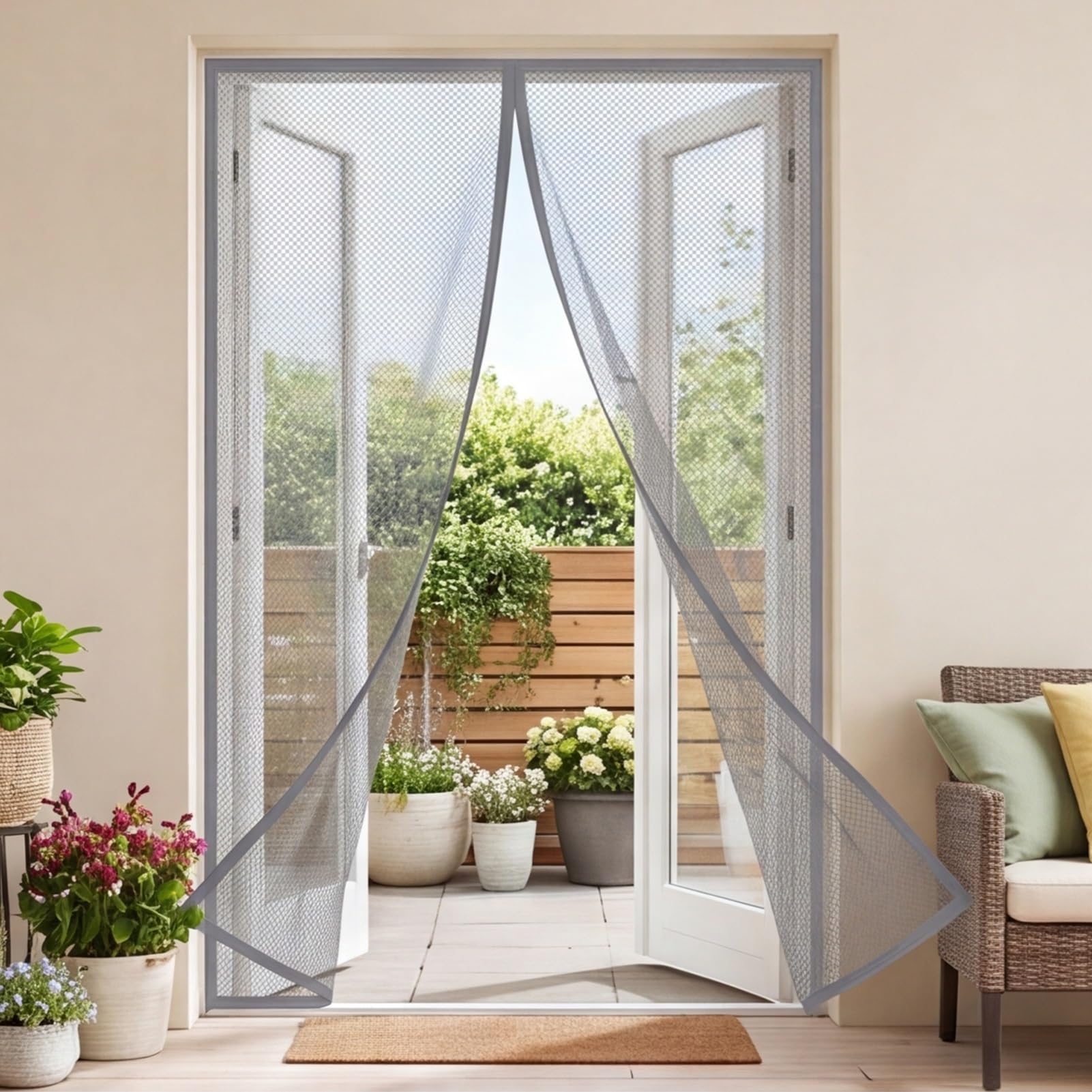 Zanzariera Magnetica Porte 154 x 230 cm Non È Necessario Praticare Fori Zanzariera Porta Finestra Tenda Apertura e Chiusura Silenziosa per Porta Finestra Balcone Soggiorno, Grigio