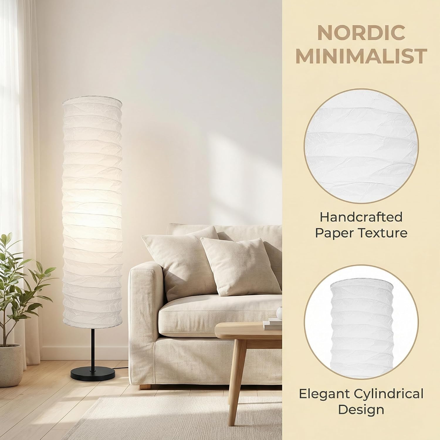 TOYANDONA Paper Floor Lamp Shade: Standing Lamp Shades Hanging Rice Paper Lampshade Replacement Foldable, 37 X 8. 7 in Floor Light Cover Making Light Soft Ambient for Home, Bedroom Lighting Accessory