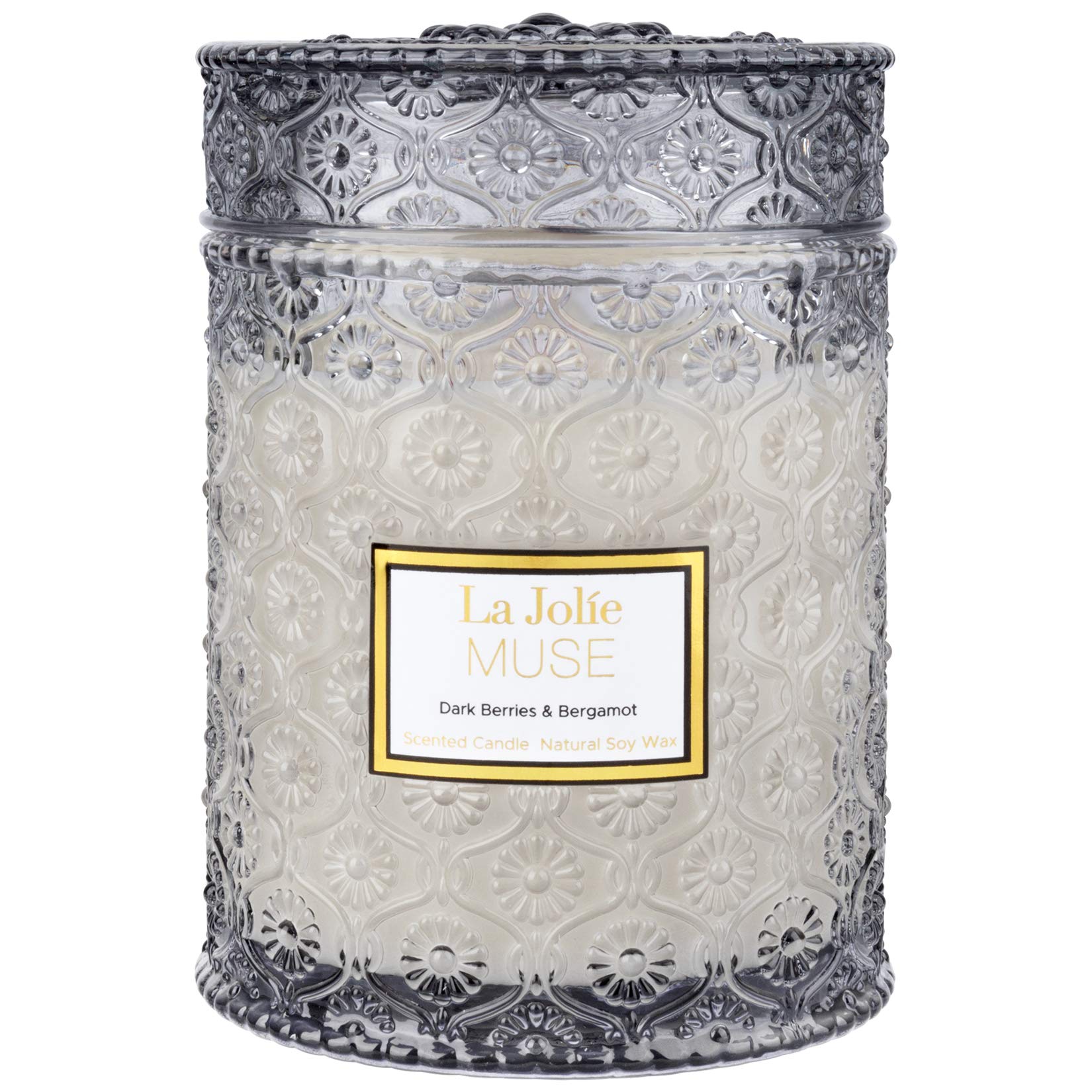 LA JOLIE MUSE Scented Candles Dark Berries & Bergamot Candle Gifts for Women, 19.4Oz /550g rge Glass Jar Candle 90 Hours Long Burning, Candle Gift, Natural Soy Wax Candle for Home