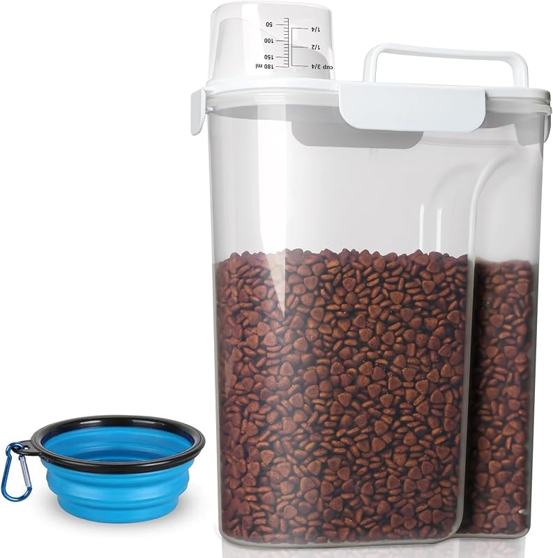 Recipiente hermético para armazenar ração de cães e gatos TIOVERY com alça, bico dosador e tigela dobrável 6 qt
