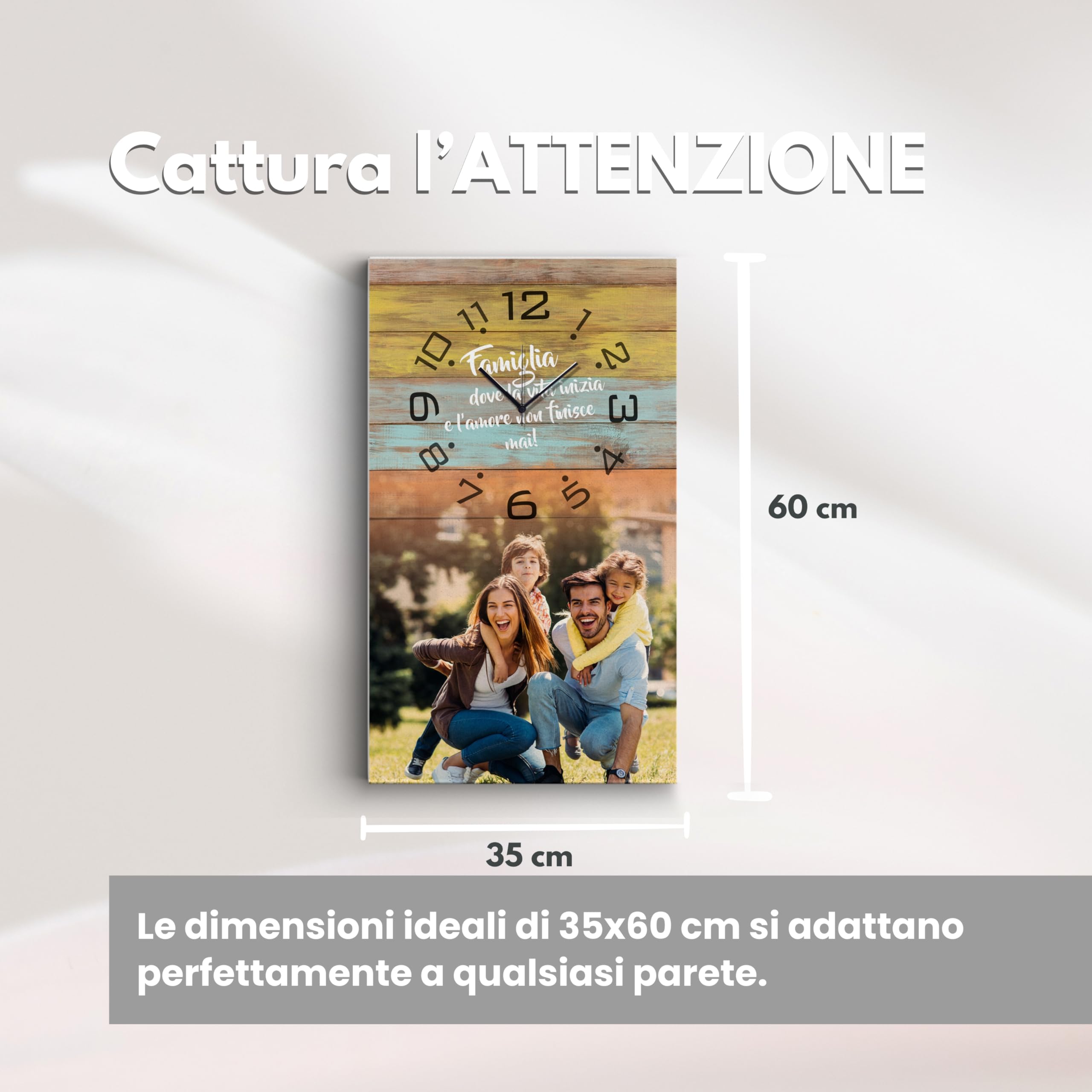 dodda - Quadro Personalizzato con Foto, Testo e Orologio con stampa in HD - Stampa Foto su Tela Personalizzata - Photo Clock Legno Colorato