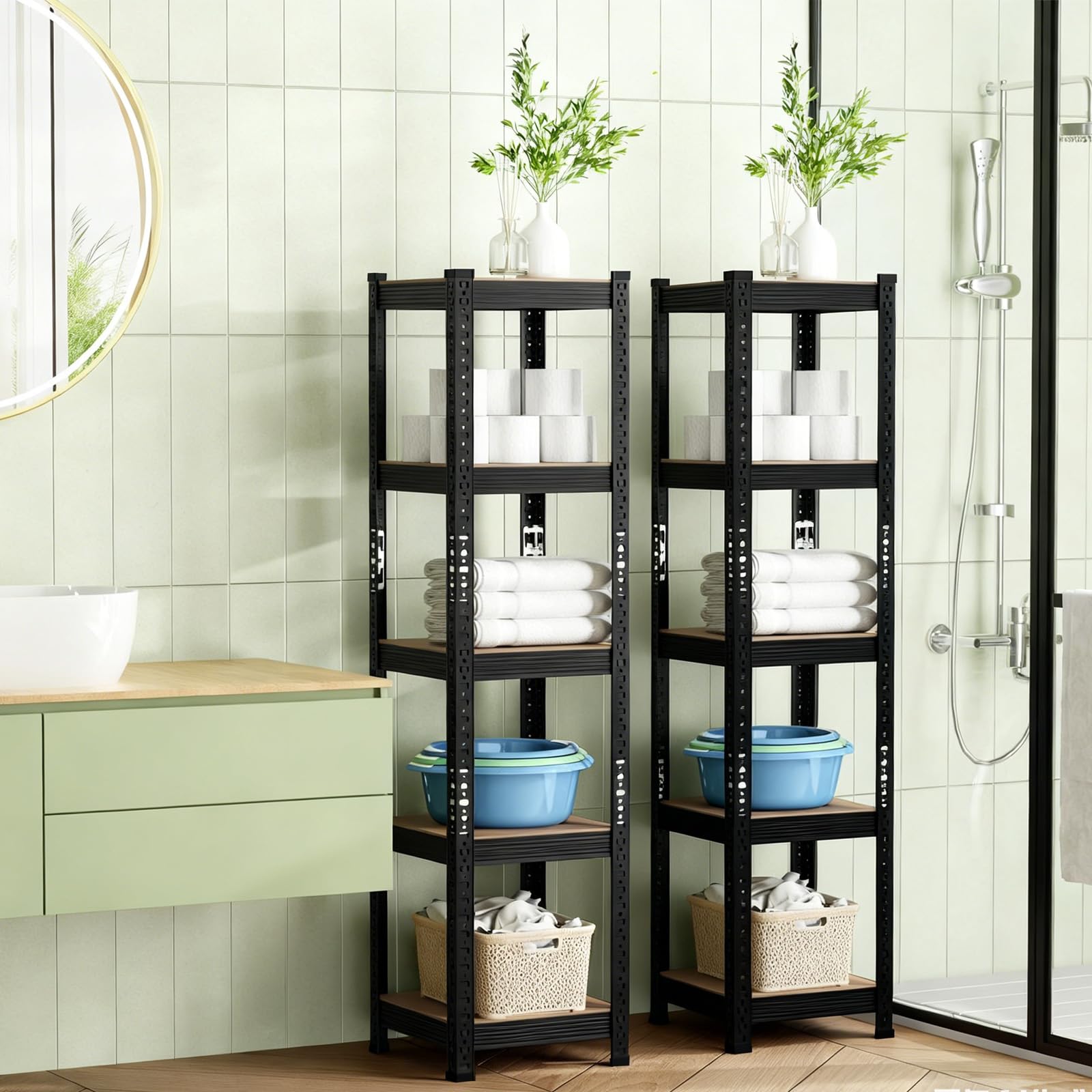 homewell Metalowy regał z 5 półkami, regał do dużych obciążeń, regał magazynowy, regał piwniczy, regał warsztatowy, regał do warsztatu, piwnicy i garażu do 600 kg