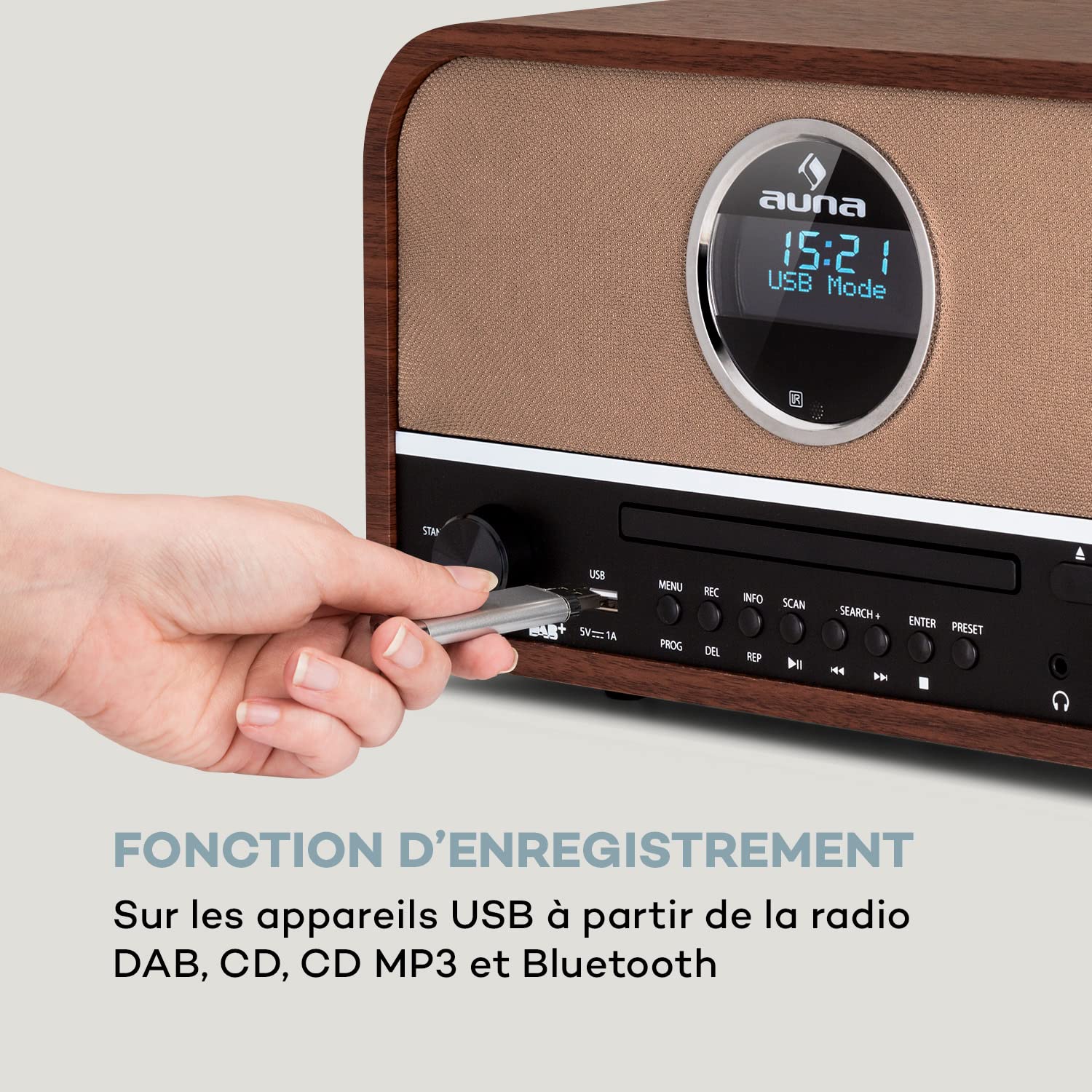 Auna Radio Dab et Lecteur CD Portable, Poste Radio FM/Dab/Dab+ avec Bluetooth + AUX, Chaine HiFi Système Stéréo Alimentée au Secteur, Ecran LCD, Télécommande, Radio Numérique, MP3, Streaming
