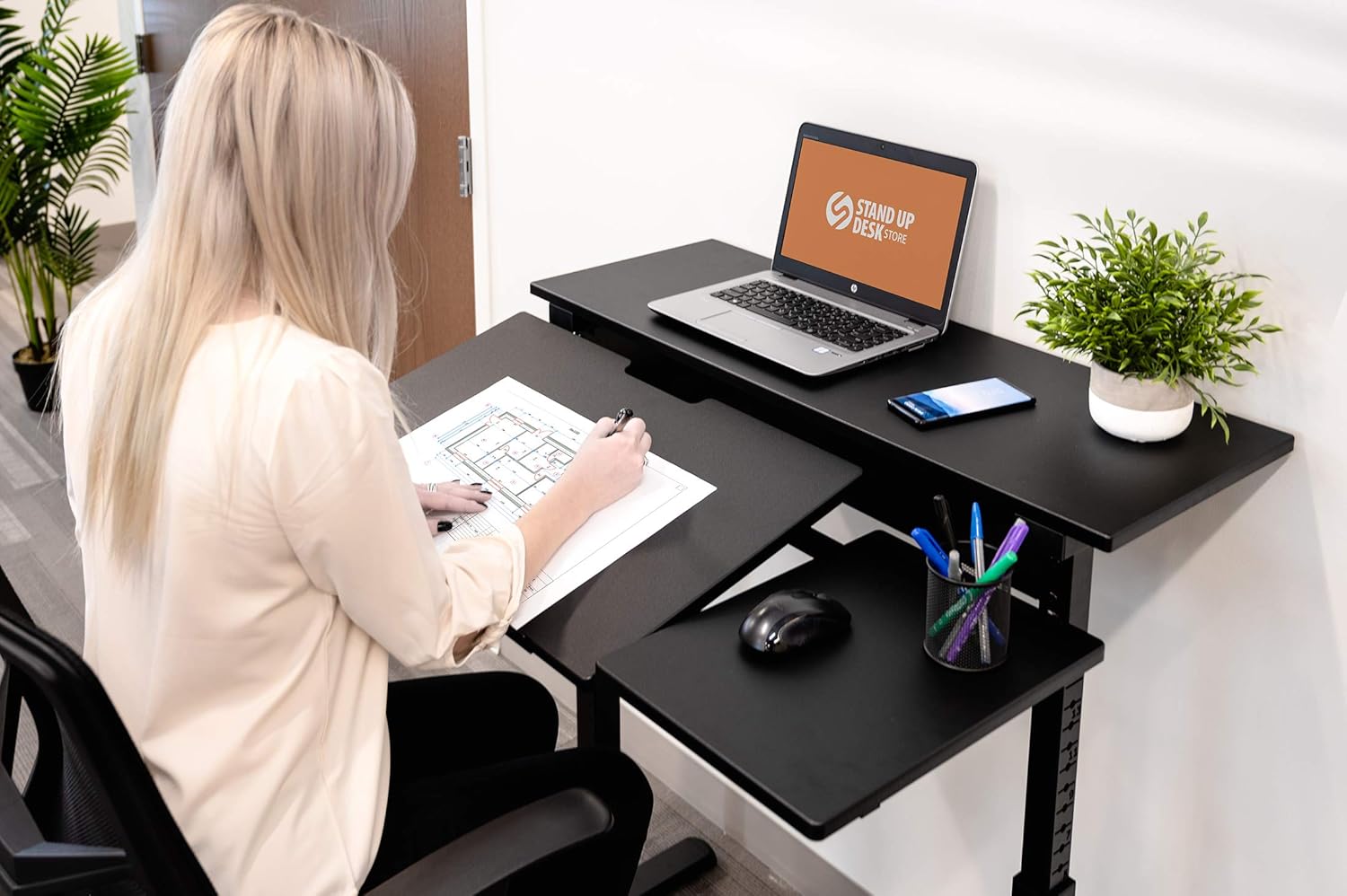 Black Adjustable Height Standing Desk with Keyboard Tray
