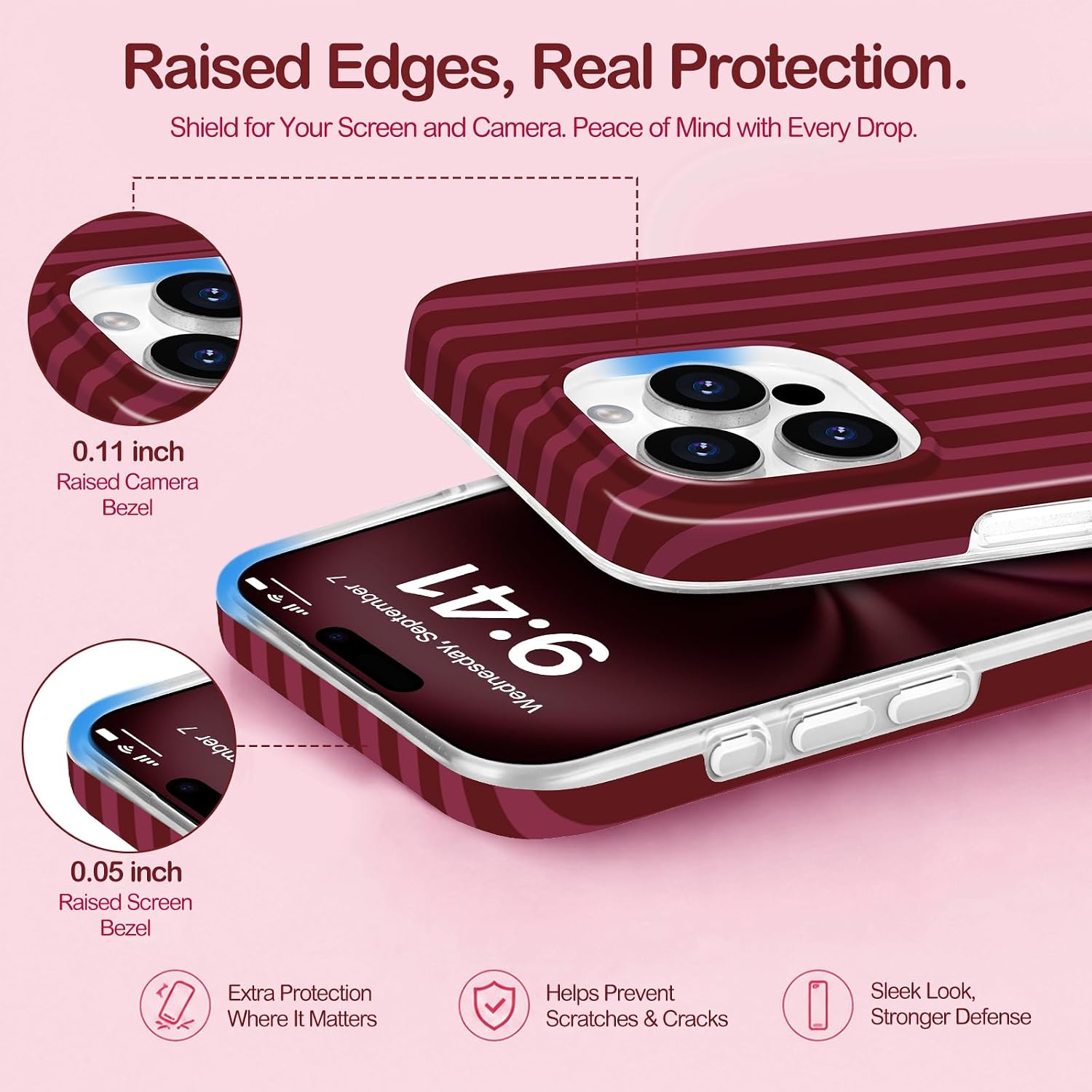  for iPhone 16 Pro Cute Burgundy Striped Soft Phone Case thumbnail