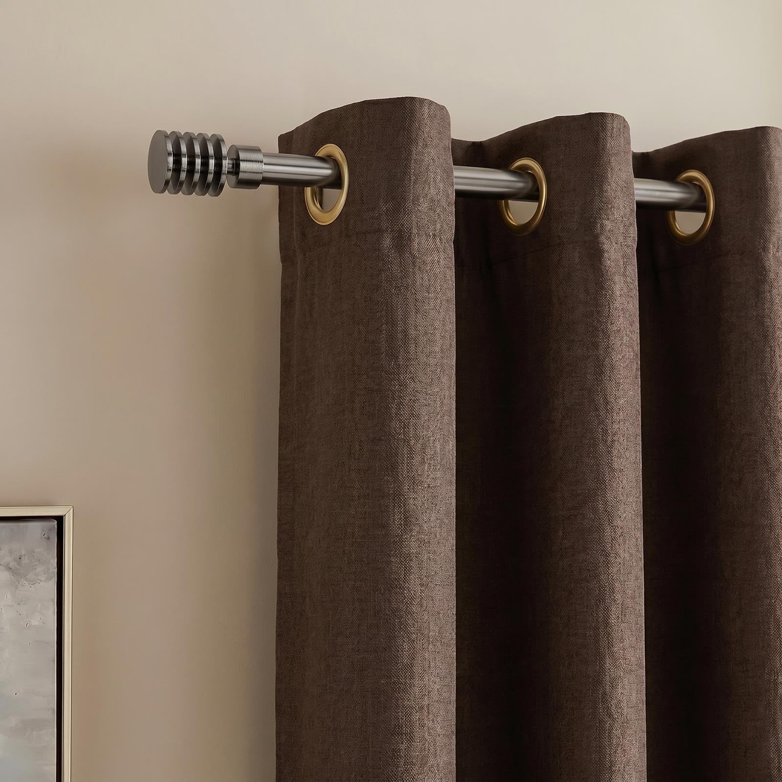 OHS Curtain Pole Ribbed Spiral Metal 70-220 for Eyelet Curtains, Gunmetal