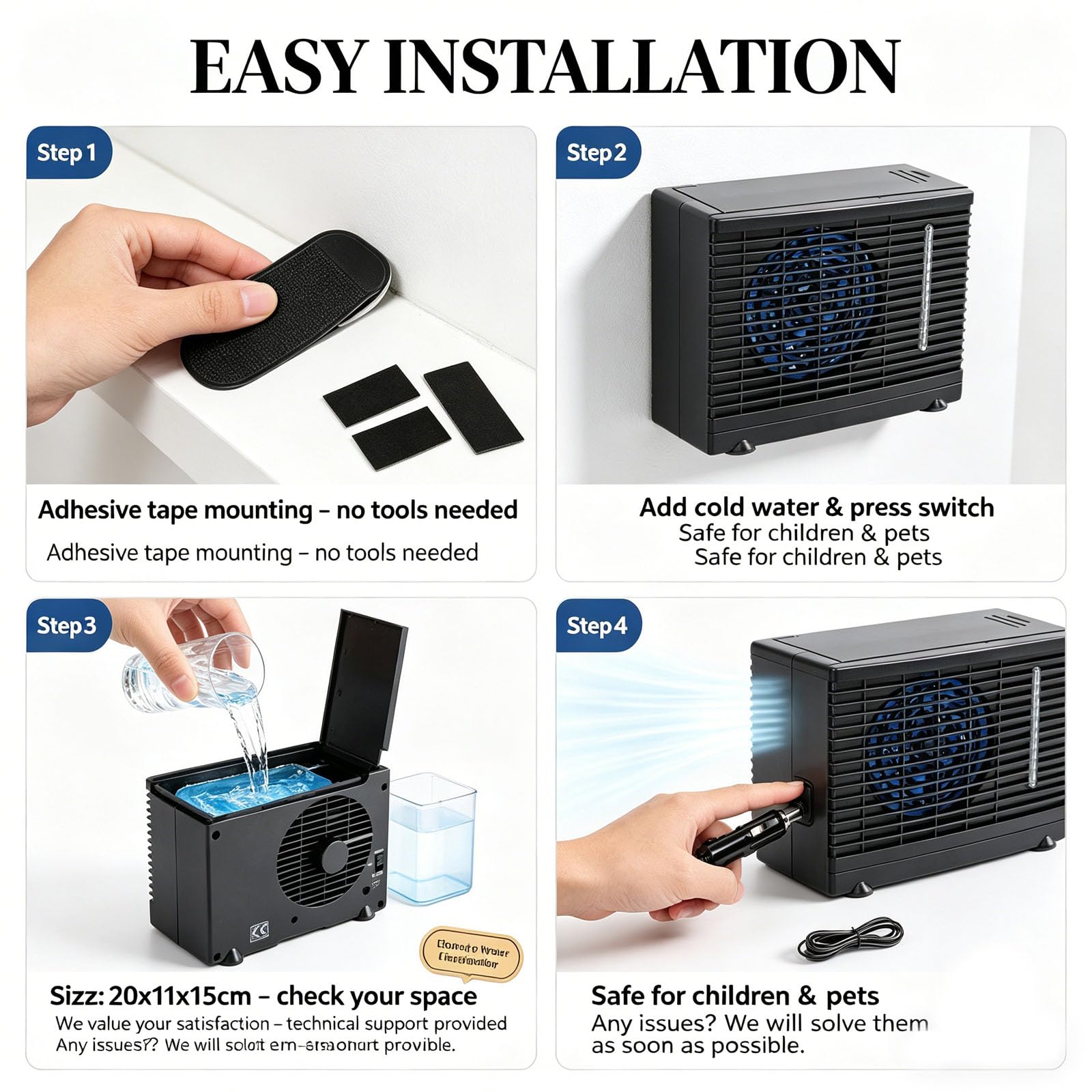 Aire acondicionado para furgoneta, unidad de acondicionamiento de 12 V, ventilador portátil con protección de apagado automático, bajo ruido, múltiples ajustes de velocidad del viento, vehículos y