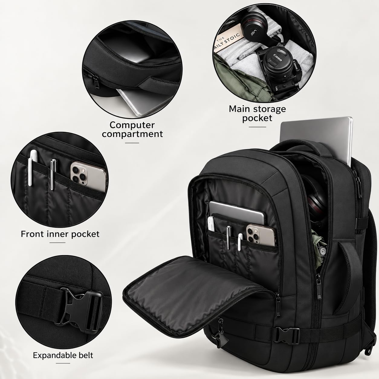Wesley Laptop Backpack - Expandable Travel Carry On -8