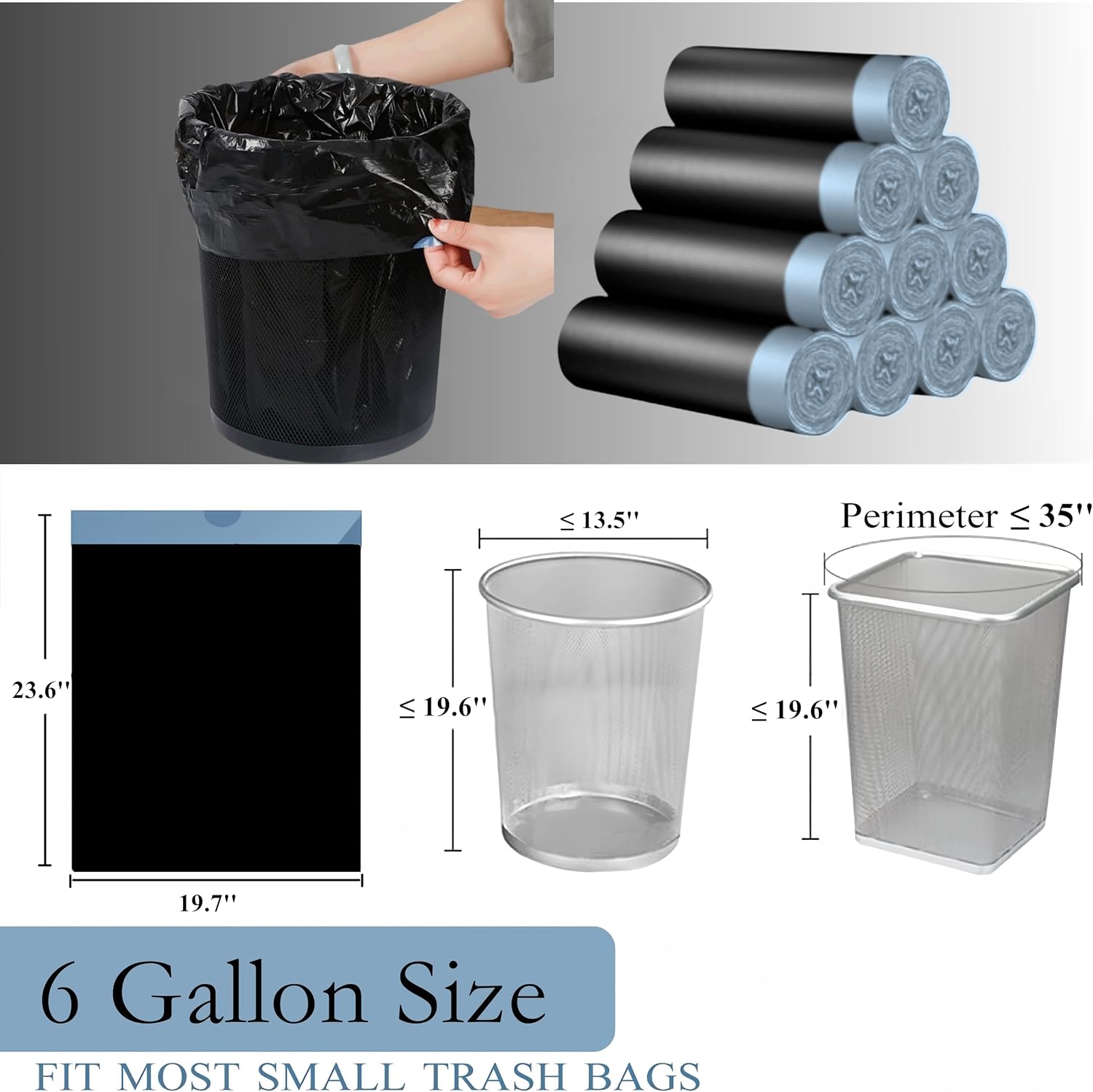 6 Gallon Trash Bags, 0.7 Mil Drawstring Small Garbage Bags Unscented 20 Liter Extra Thick Black Plastic Wastebasket Liners, 80 Counts (Black) image 5