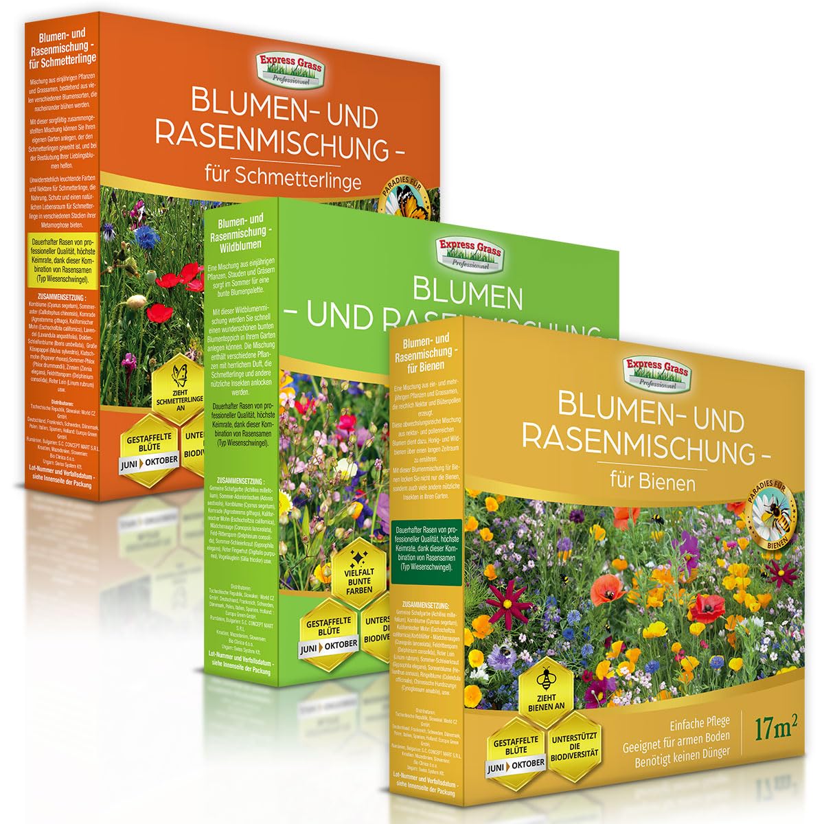 3er-Set Blumenmischung Wildblumen, Bienen, Schmetterlinge - (17m2) - Japanischer Rasen