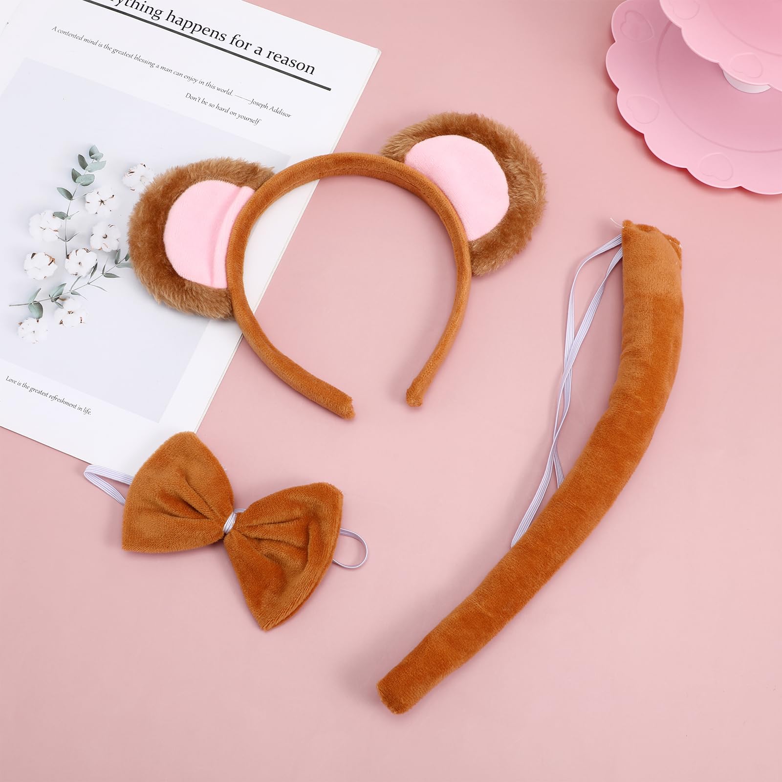 Kit De Cola Y Orejas De Mono De Algodón – Diadema Y Cola Larga Para Disfraz De Halloween, Cosplay Y Juegos, Unisex Y Cómodo