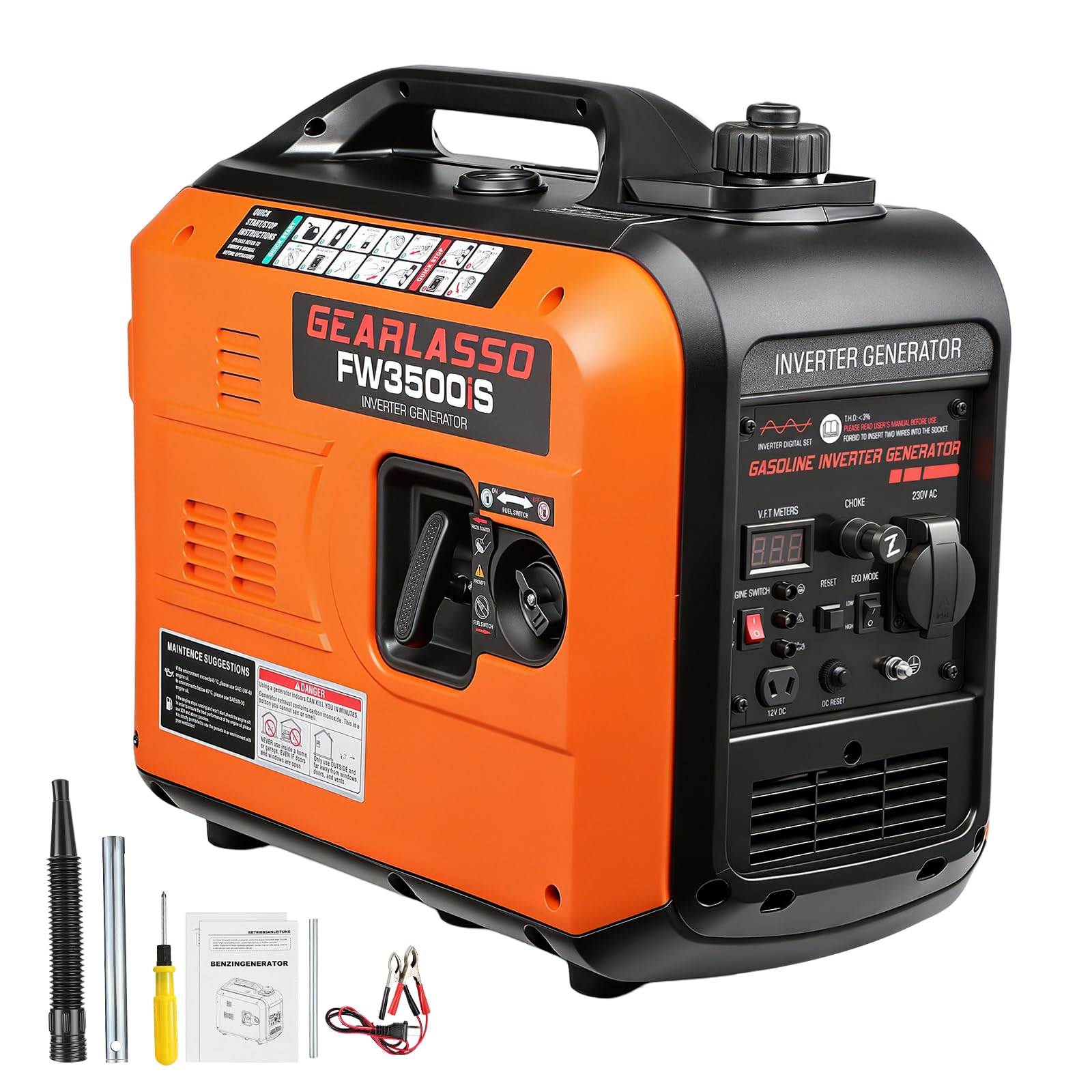 GEARLASSO 3300W Portable Inverter Generator Powered Ultra-Quiet RV Ready with CO