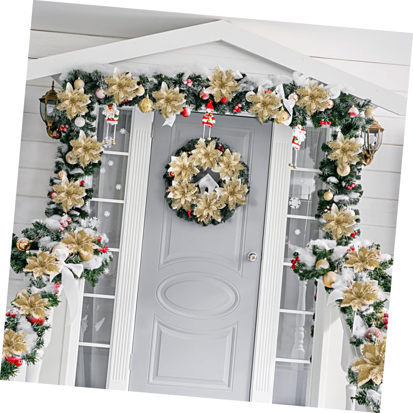 Alipis 12stücke Weihnachtsstern Glitzer Blumen Künstliche Poinsettia Dekoration Für Weihnachtsbaum Und Party Inkl Stängel Und Clips Für Festliche Arrangements Und Kreative Gestaltung
