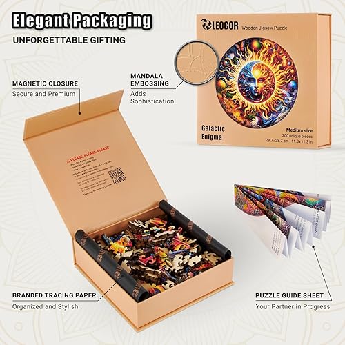 Miniatura 3 de LEOGOR Rompecabezas de madera para adultos  Enigma galáctico  Mosaico de madera redondo colorido con caprichos inspirados en la naturaleza  (200