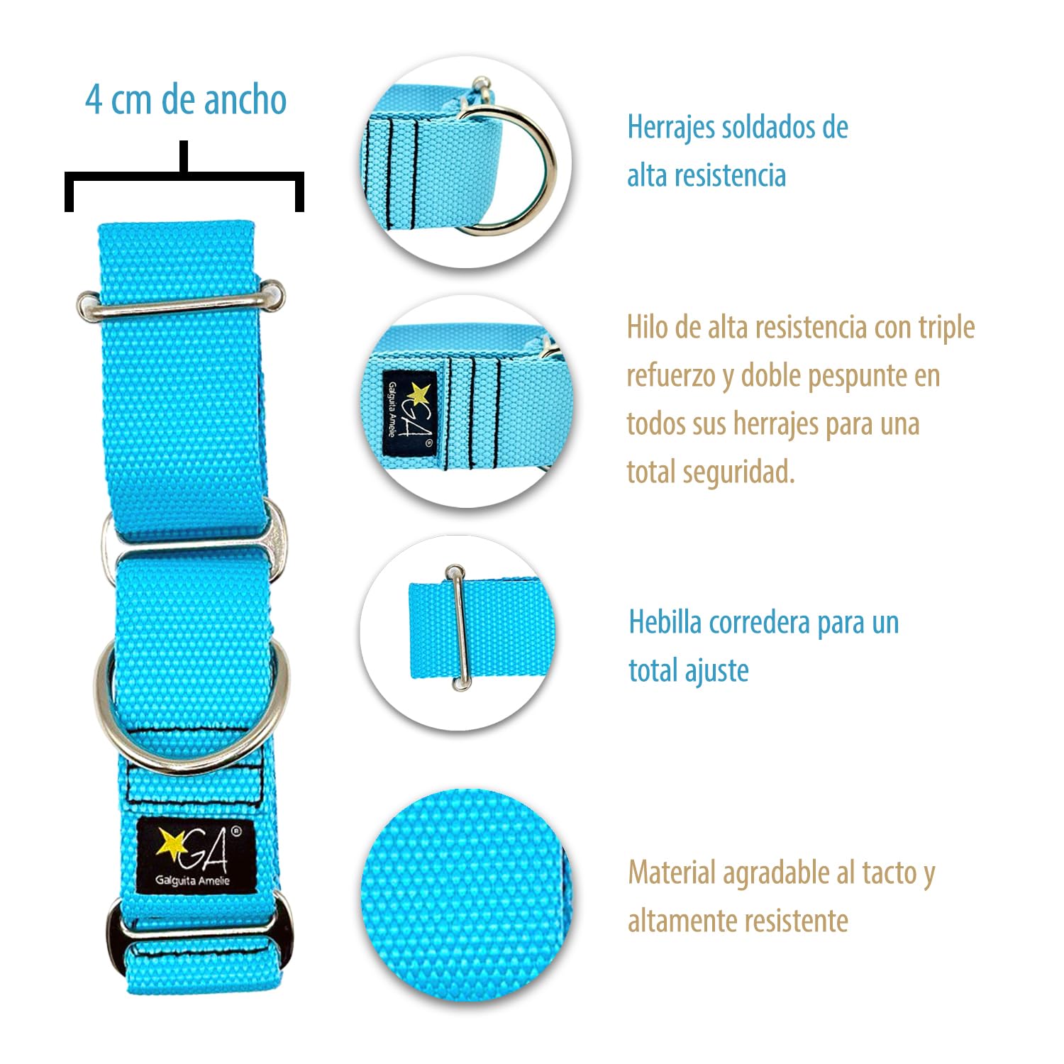 Collana Martingale Nude Blu 4 cm Taglia L