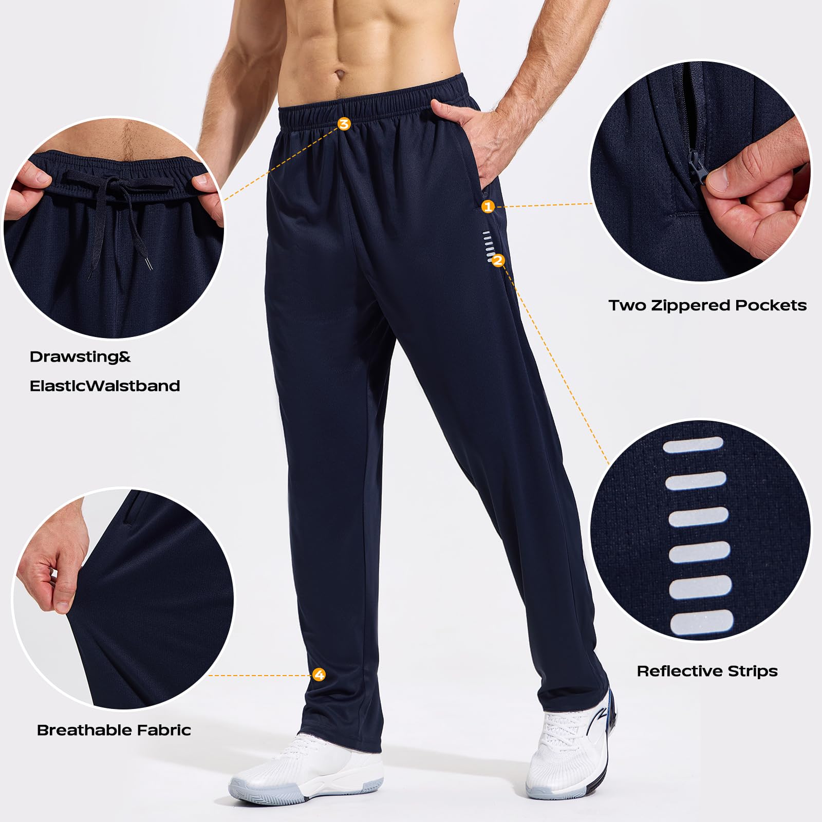 HUAKANG Paquete de 3 Pantalón Chandal Hombre Pantalones de Entrenamiento con Bolsillos Cremallera