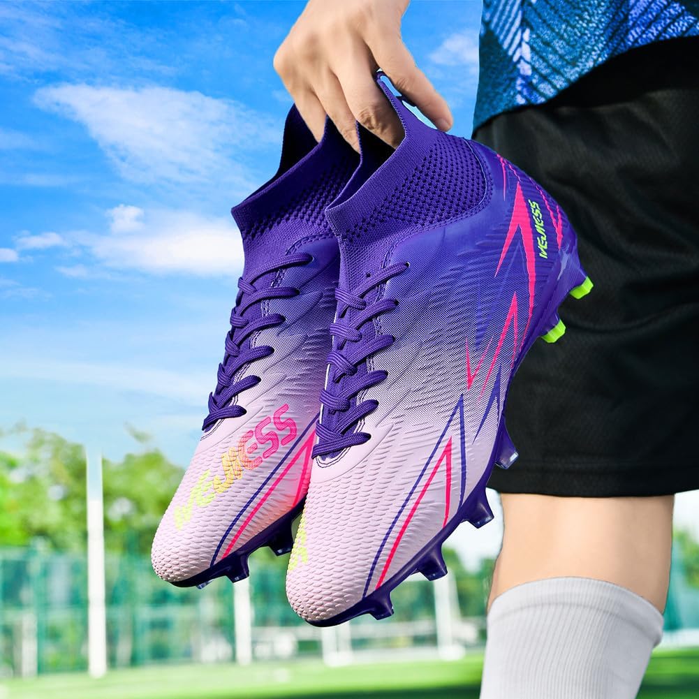 Unisex FG Cleats Training Athletic Non-Slip Long Studs High-Top Football Soccer Shoes for Youth