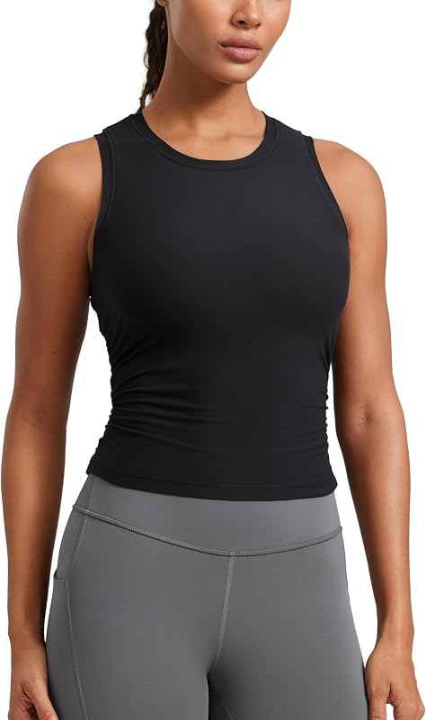Cloudweight High Neck Tank Top | Workout, Light and Soft, Tight Fit, Waist Length, Ruched, Sleeveless Shirts for Women