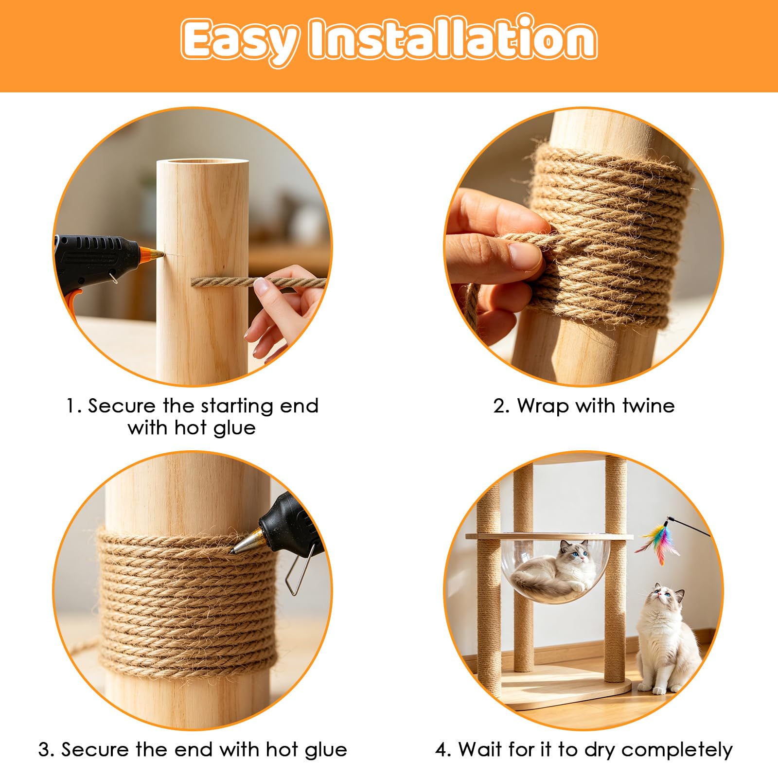 Corde Arbre à Chat, 6 mm x 100 m Corde en Sisal Naturelle, pour Réparation et Remplacement de Chat Scratch Pilier, Rayure Arbre, Tampon, Décoration de Bricolage de Jardin et Maison