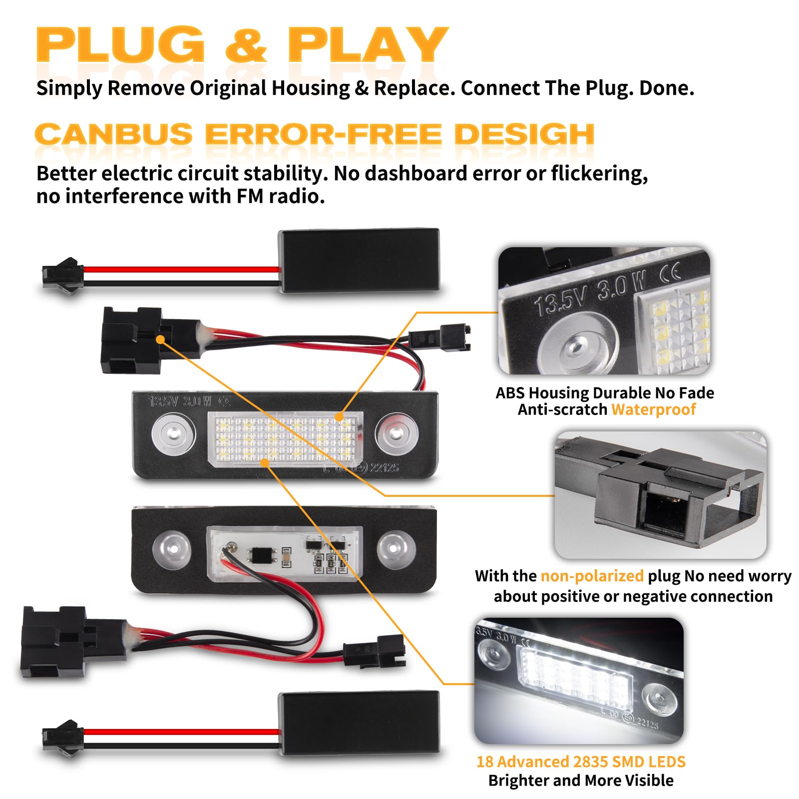 Kit 2 Luci Targa LED Per Skoda Octavia II 1Z E Roomster 5J – Canbus, Bianco, Facile Installazione