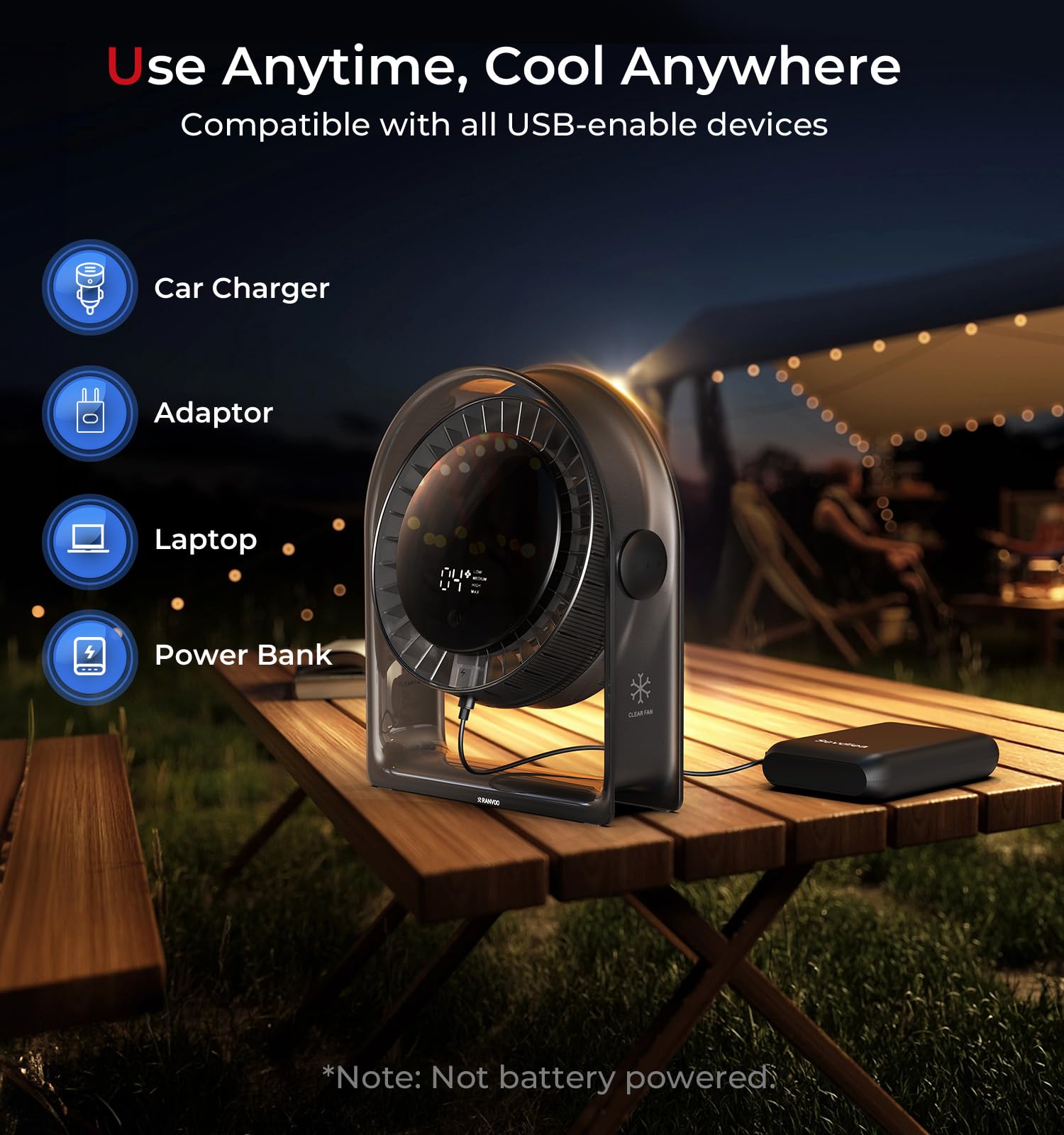 Ventilador de escritorio 2025, mini ventilador de circulación de aire silencioso para dormitorio, ventilador USB portátil con pantalla inteligente, flujo de aire fuerte de 4 velocidades, inclinación 8