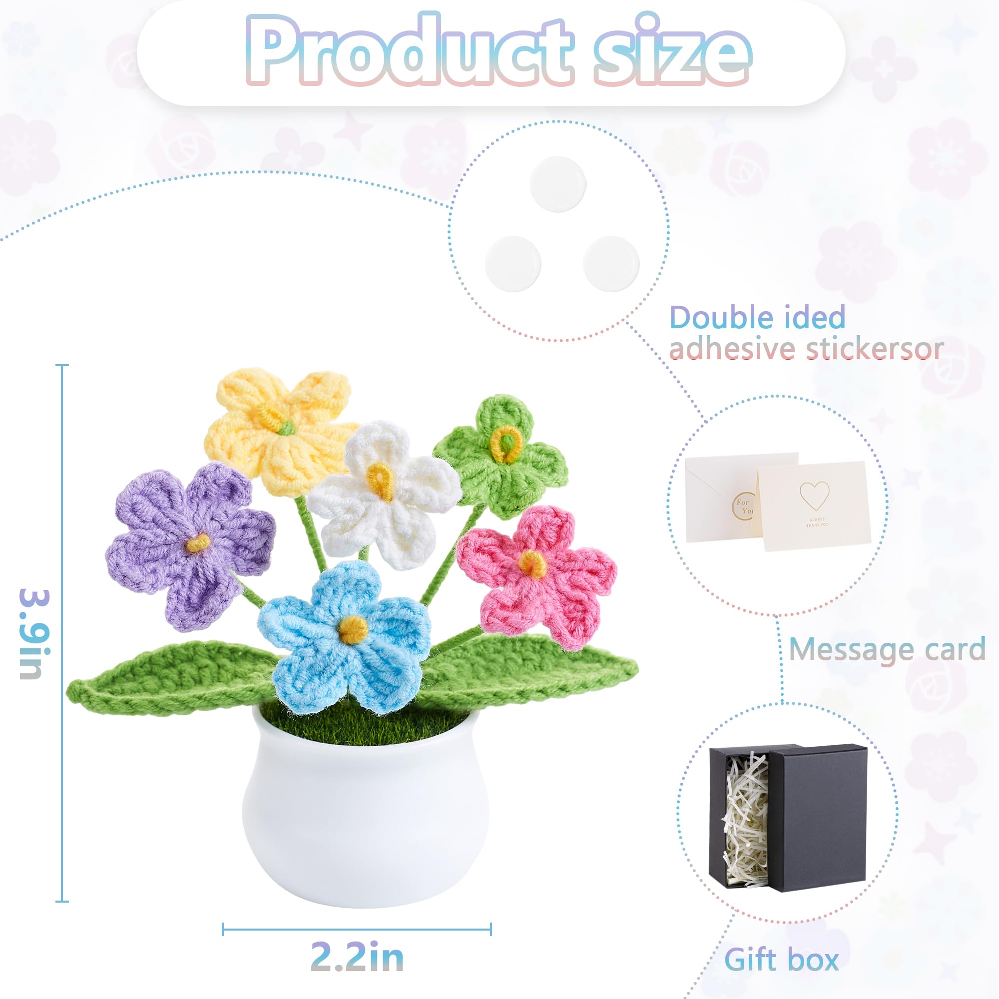 LAIDANLA Crochet Flowers Forget Me Not Potted Plant, Mini Handmade Knitted Flower for Desk, Crochet Flower in Pot, Unique Gifts for Women Teacher Mom Friend, Birthday Graduation