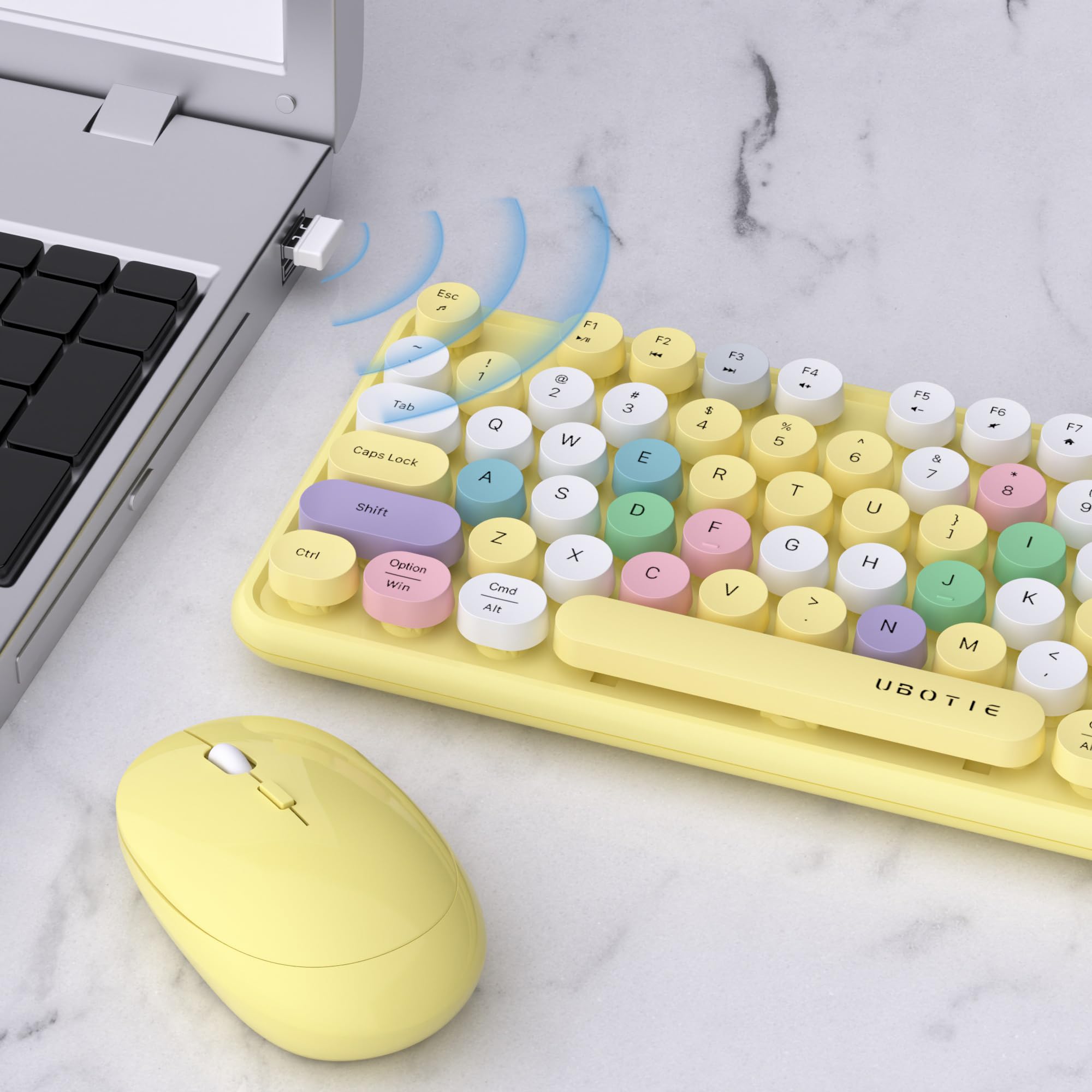 UBOTIE Colorful Wireless Keyboard & Mouse - Full-Sized With Typewriter Keys & Wrist Rest