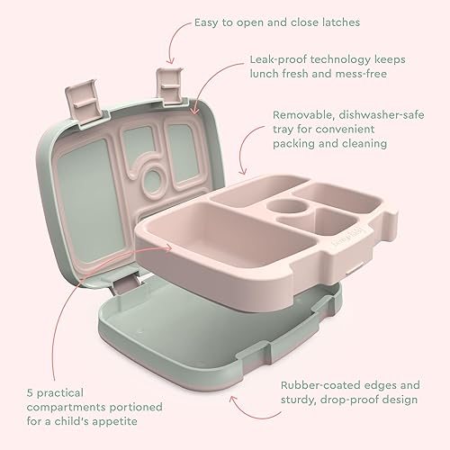 Miniatura 5 de Bentgo Kids Prints - Lonchera de 5 compartimentos, estilo bento, a prueba de derrames, tamaños de porción ideales para niños de 3 a 7 años, Aventura