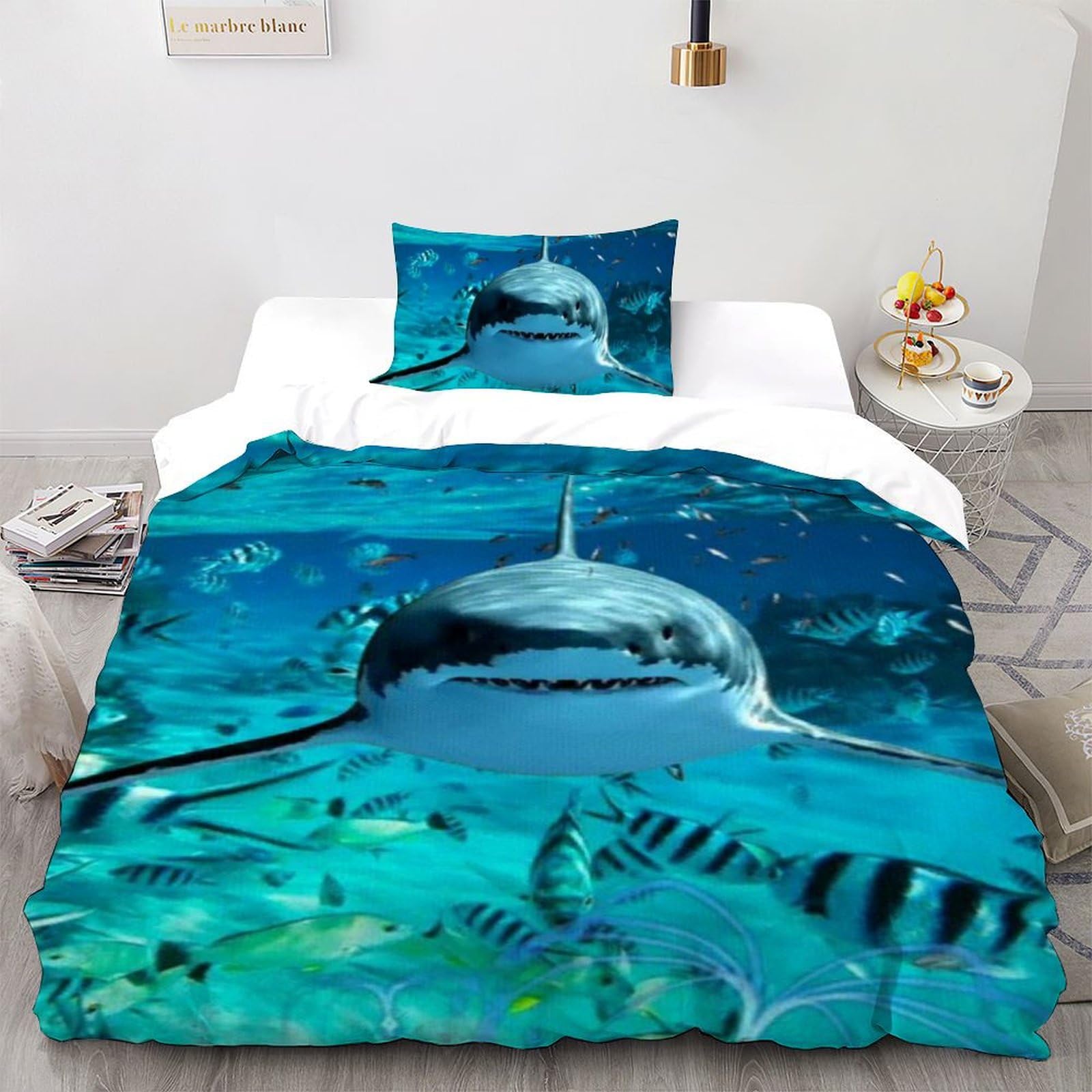 Housse de couette animaux aquatiques requin 3D en microfibre 135x200cm idée cadeau fille