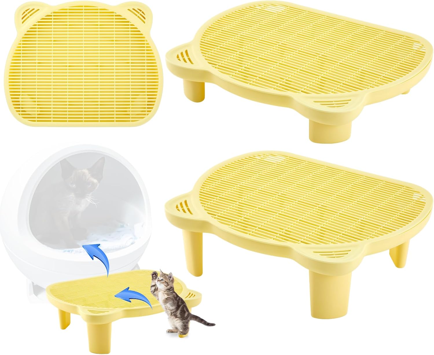 1 pcs adjustable cat litter box step, litter box cat ramp double layered with filter function easy clean for old and kitten(yellow)